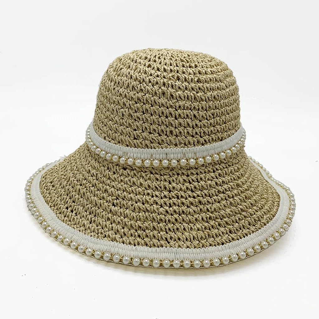 Pearl Grass Woven Fisherman Hat for Women's Outings, Sun Protection, Breathable