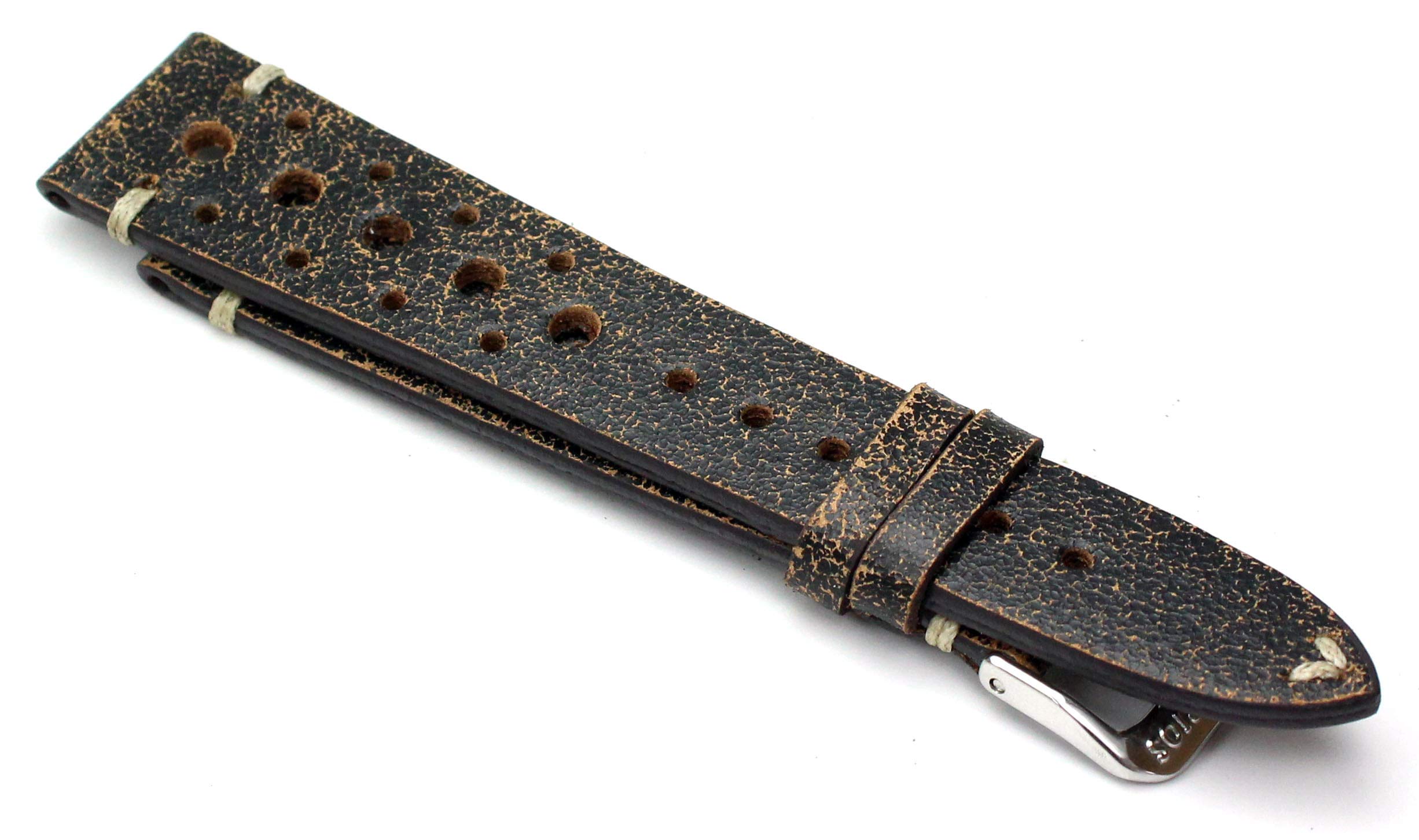 RIOS1931 Rallye Vintage Rindsleder Uhrenarmband handgemacht in Deutschland 20mm schratched rostig braun