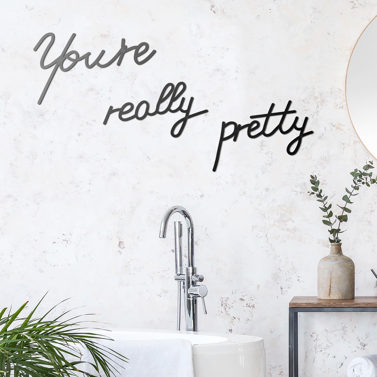 Hotop Bathroom Metal Words Decor You are Like Really Pretty Sign Black Metal Words Decor Bath Art Decals for Home Living Room Indoor or Outdoor Wall