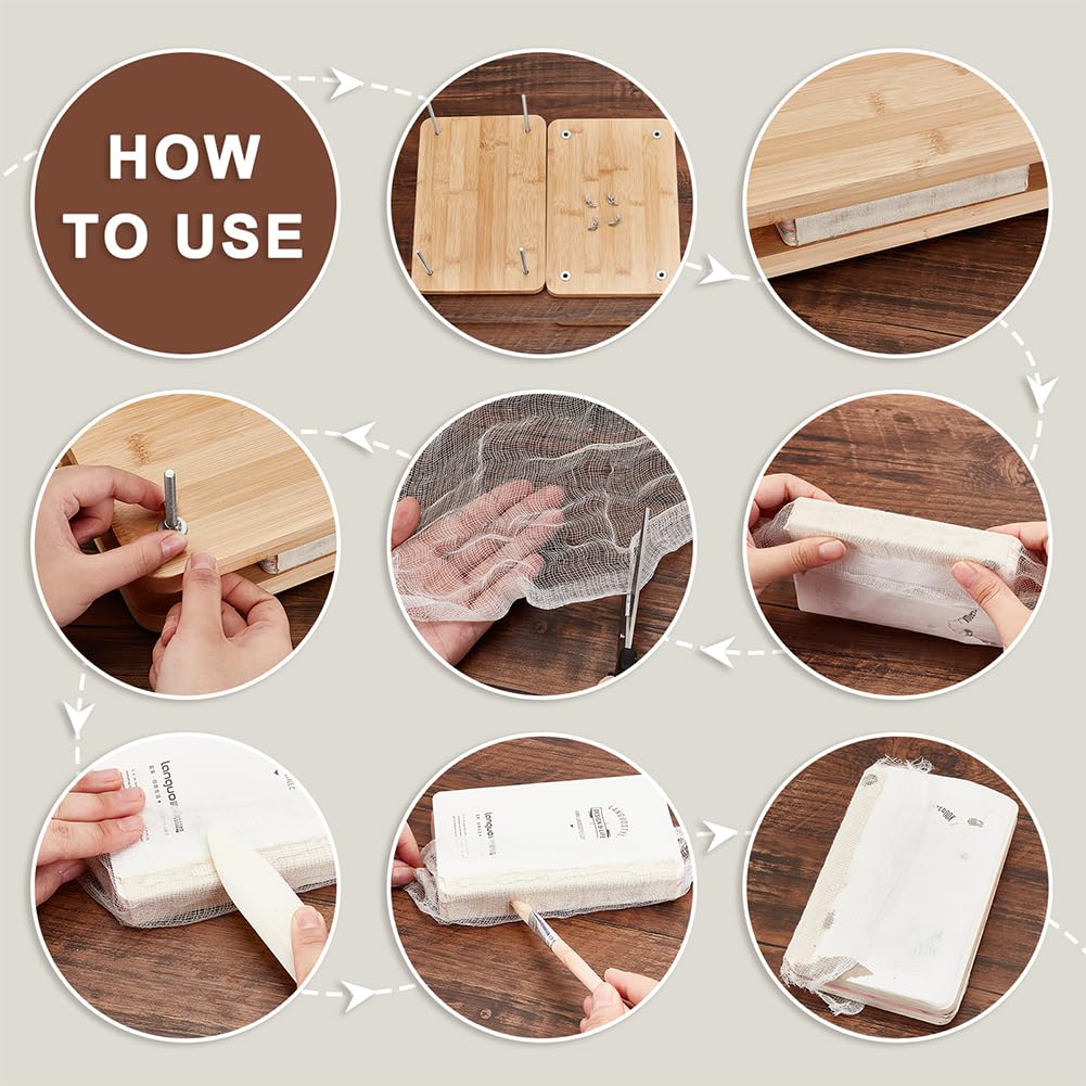AHANDMAKER 12 x 8 Buchpresse Buchbinderei Buchbinde Sets Buchbindezubehör Mit Falzbein Ahle Nadeln Mit Großem Öhr Buchtuch Holz Buchbinde Starter Werkzeuge Für Handgefertigte DIY Bücher Blumenpresse