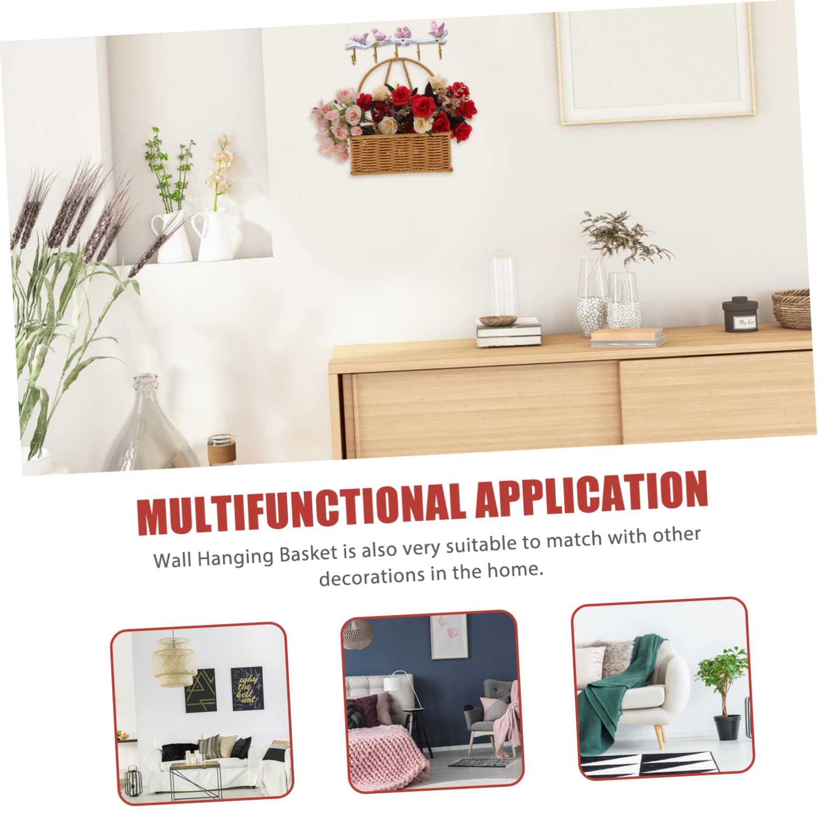 BRIGHTFUFU Boho Style Hanging Basket Woven Storage Basket for Wall Decor Kitchen Fruit Holder