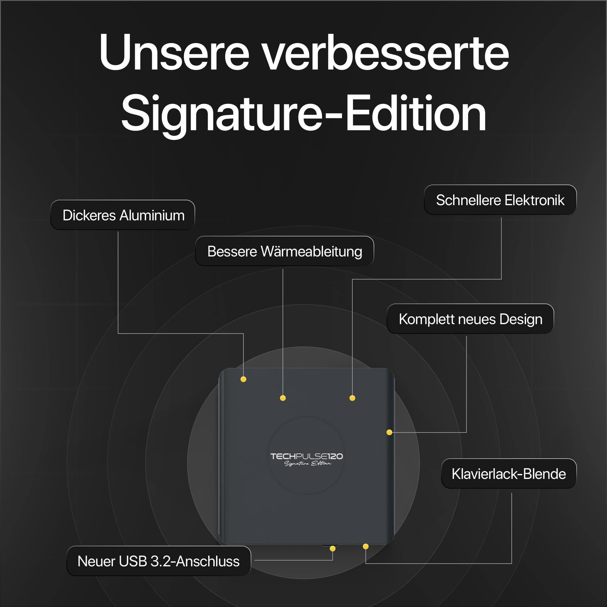 techPulse120 Unidad externa USB 3.1 USB-C UHD 4K 3D M-DISC Blu-ray DVD CD HDR10 128GB Unidad Grabadora Burner Signature Paquete Bolsa 90 cm Cable de conexión Aluminio (Negro)