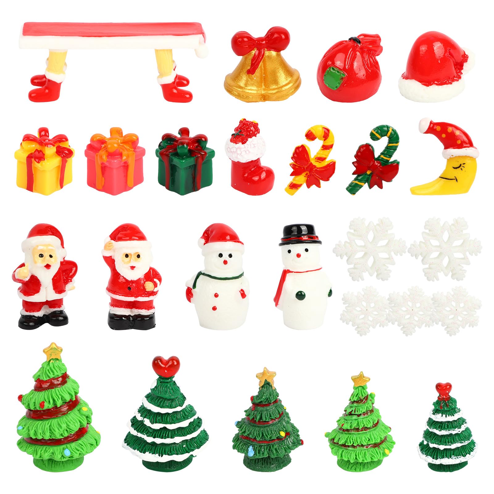 Mayoii 25 Pcs Mini Christmas Ornaments, Christmas Resin Miniature Figurines, Cute Christmas Tree, Snowman, Santa Claus, Snowflake, Craft Ornaments