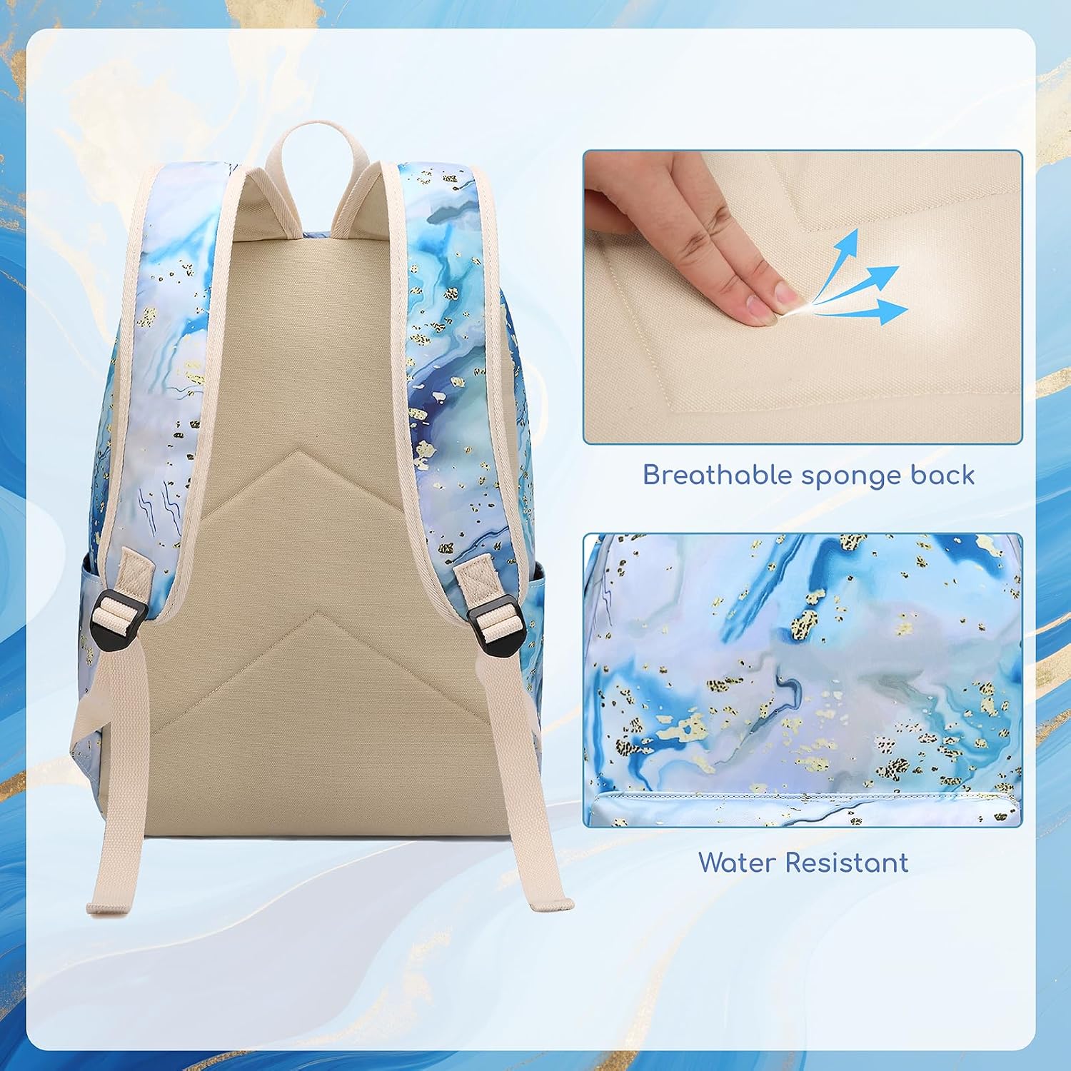 Bluboon Teen Girls School Backpack Kids Bookbag Set with Lunch Box Pencil Case Travel Laptop Backpack Casual Daypacks (Blue-white)