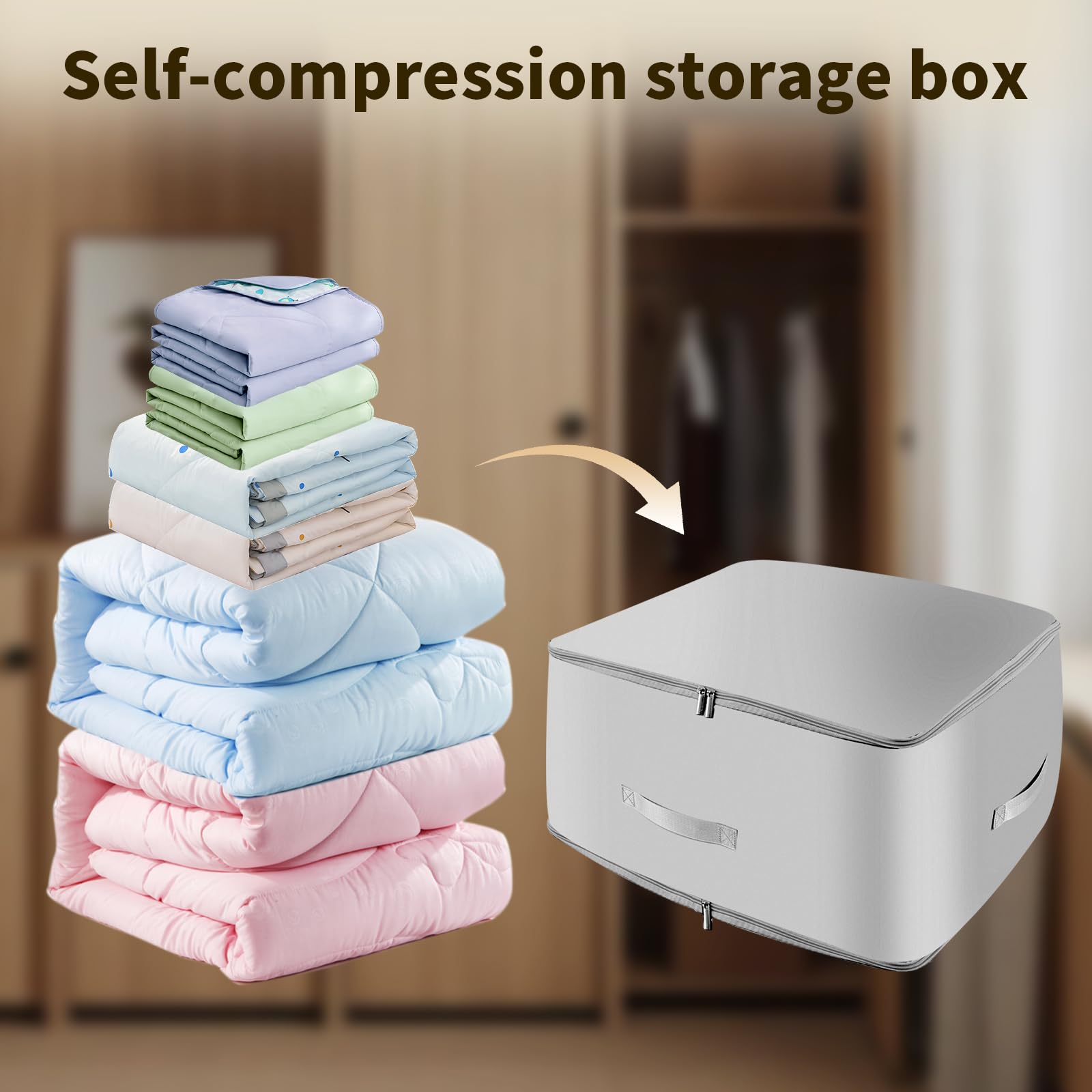 KTZCTPCA Ultra Space Saving Self Compression Organizer, Saving Self Compression Organizer, Space Saving Clothes Storage Bag, Self Compression Moving Organizer for Comforters Clothes Blankets (Grey)