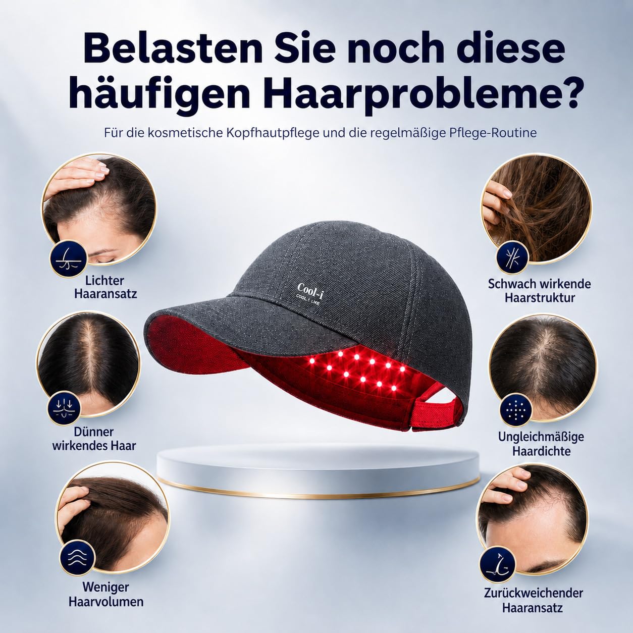 Cool-i ® LED-Haarpflegehaube mit Infrarot,Kabellose Lichtanwendung mit 158 LEDs (450/650/850 nm) – Pflege für empfindliche Kopfhaut – Wiederaufladbar mit Timer