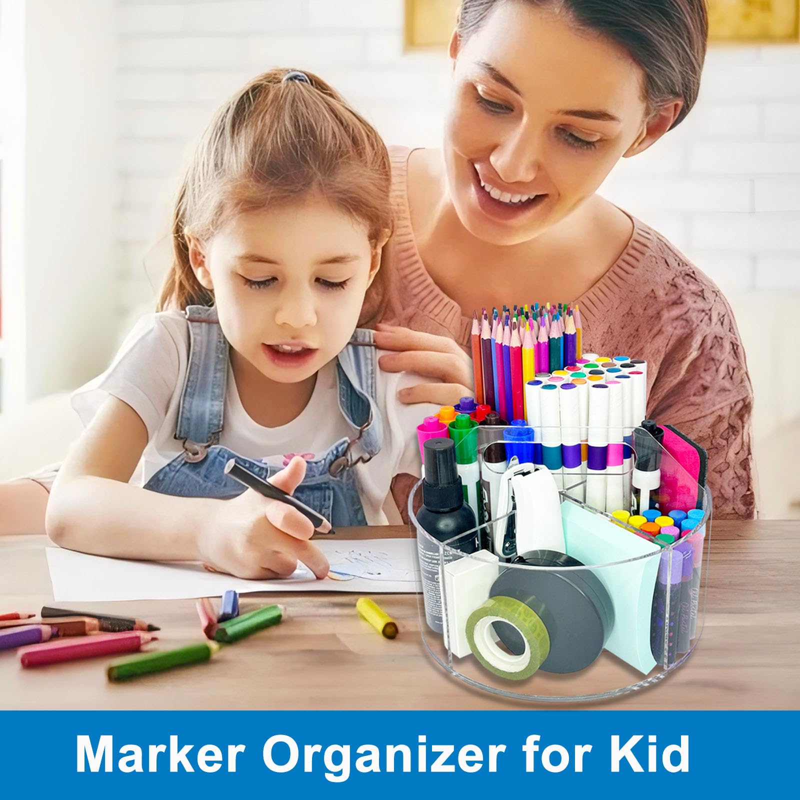 Portapenne rotante in acrilico per scrivania, portapenne trasparente a 360 gradi, organizer per matite per bambini, 6 scomparti, organizer per ufficio, forniture artistiche per scuola e casa