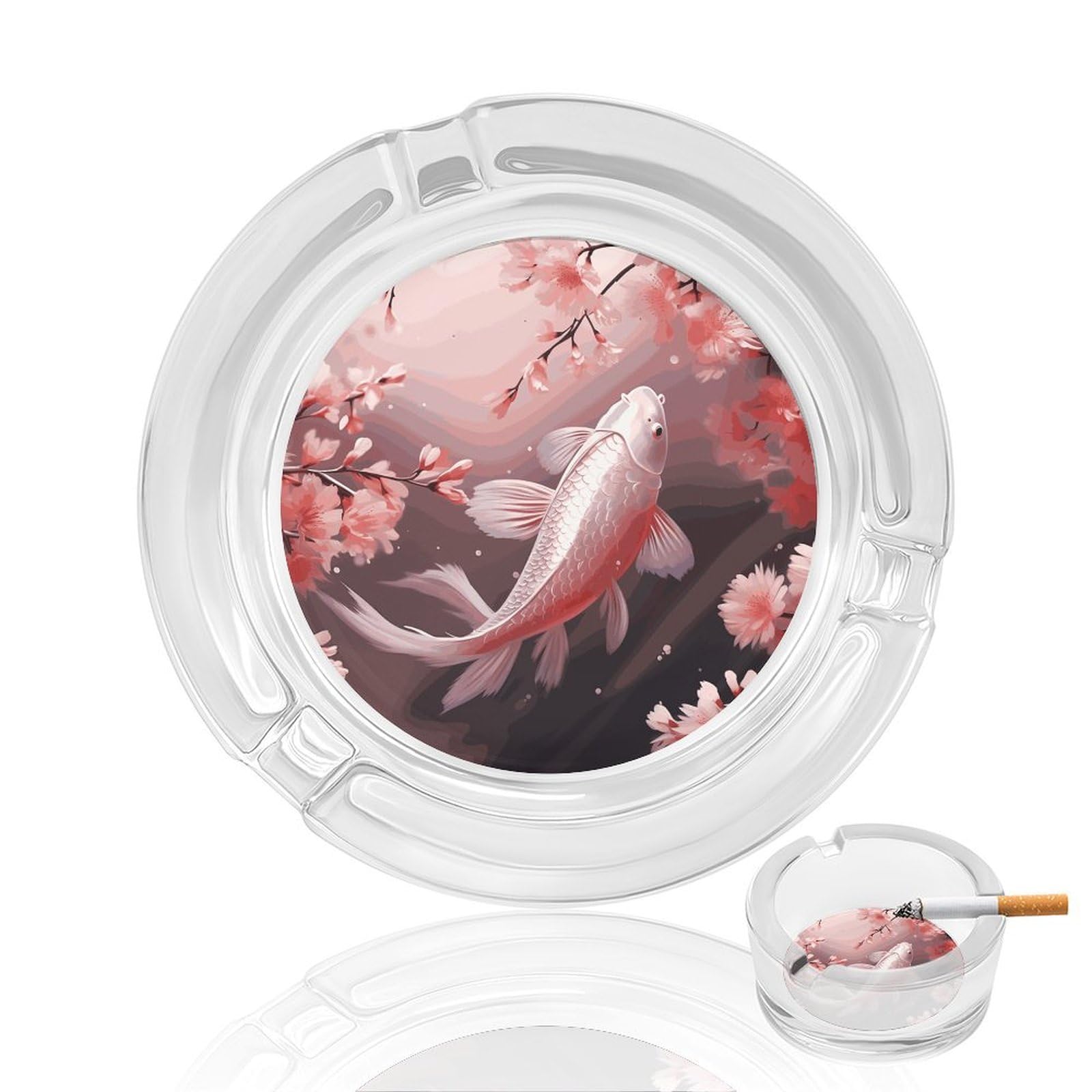 Cendrier sans fumée d'extérieur rose en verre et motif carpe rouge pour bureau et maison