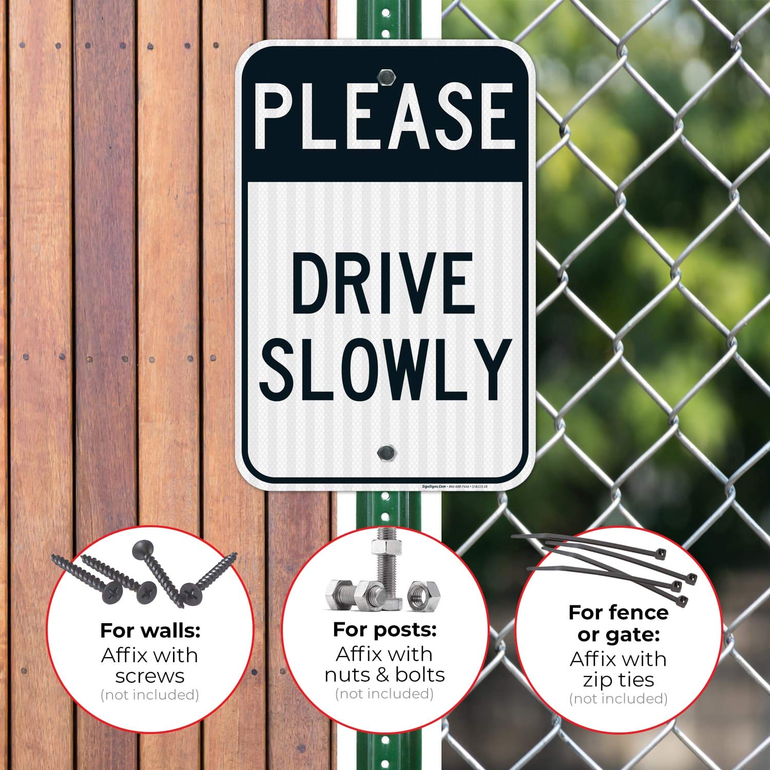 Drive Slow Sign, Board 12x18 Inches, 3M EGP Reflective .063 Aluminum, Fade Resistant, Made in USA