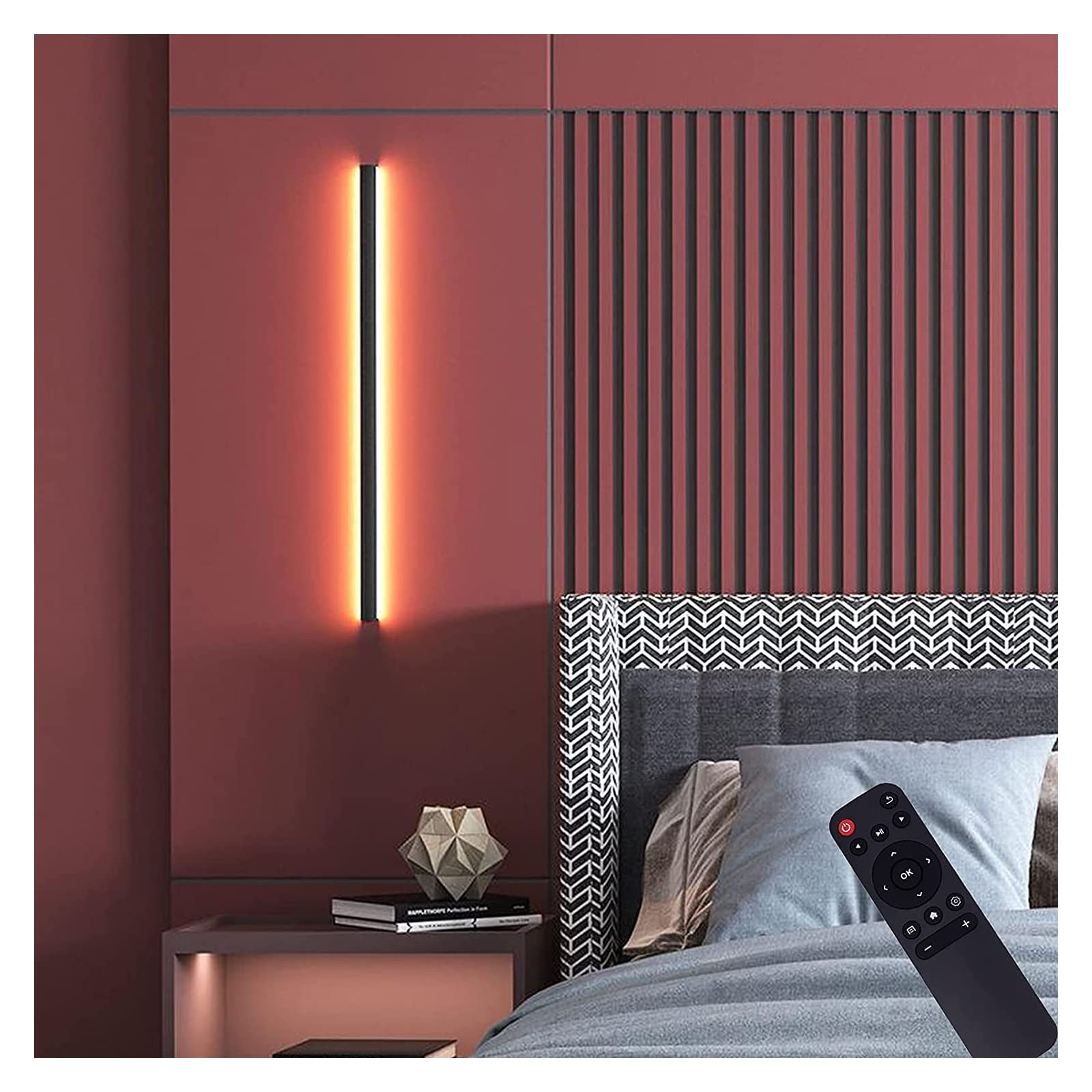 ZTCHSENZT Wall Lamp Dimmable Wall Light with Remote Control Interior Aluminum Fixture 3 Color Temp Adjust Black Long Sconce Lights Acrylic Lampshade,60cm 14w
