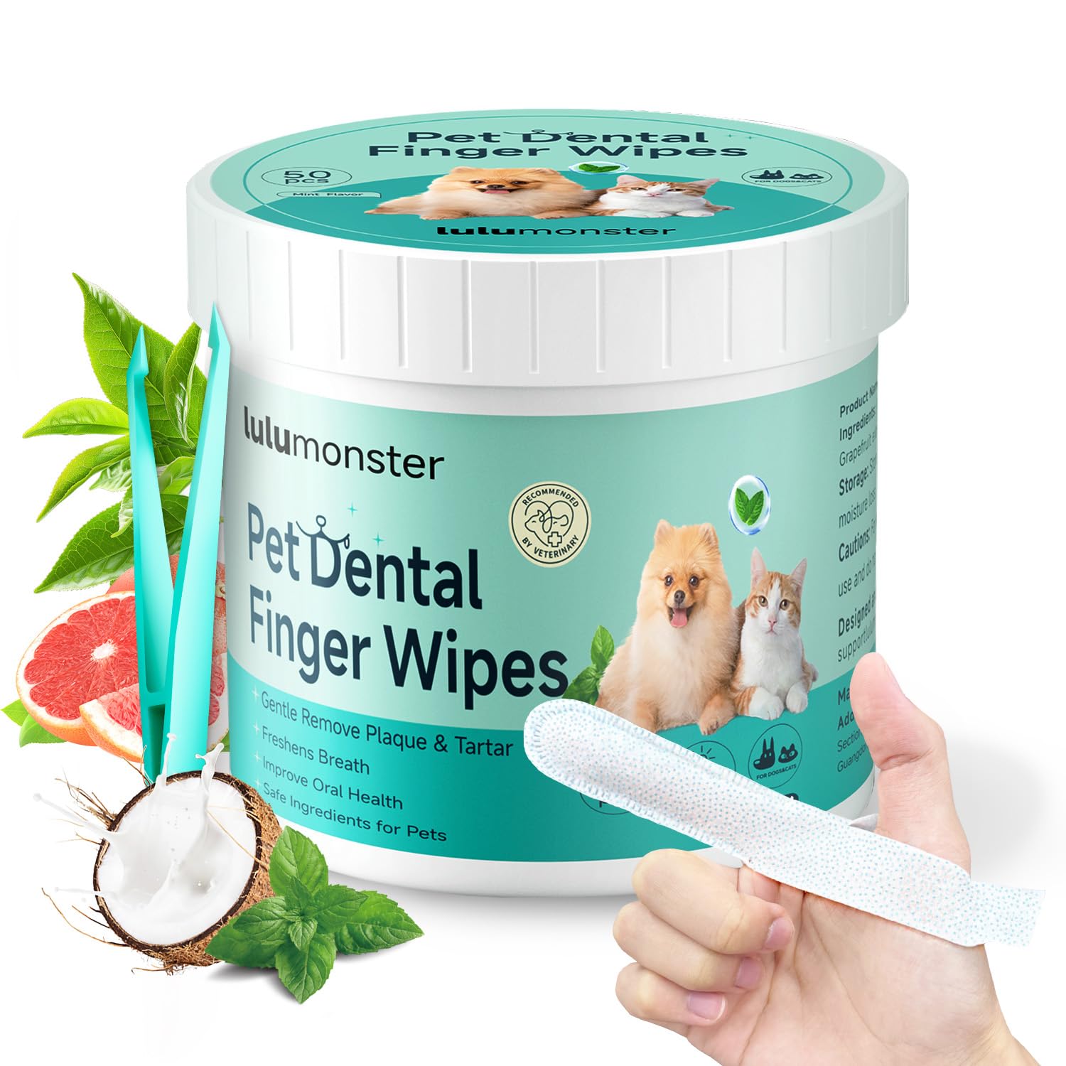 Pet Dental Finger Wipes for Dogs & Cats, Dog Teeth Cleaning Wipes Tooth Brushing Kit by Remove Plaque and Tartar & Freshens Breath Buildup No-Rinse Dog Finger Toothbrush Mint Flavor