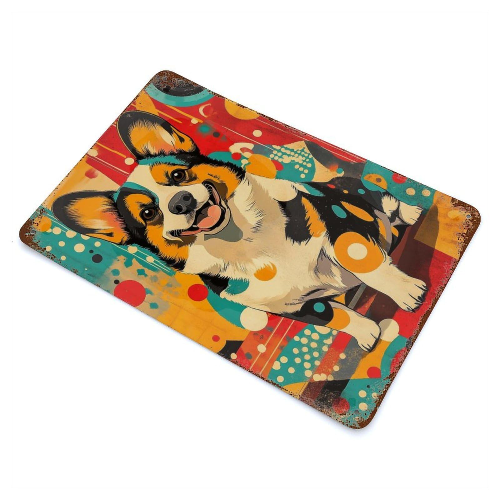 Corgi in Retro Style Welsh Corgi Art Print - Vibrant And Abstract Dog Decor 11.8"x7.9" Rustic Tin Plaque, Industrial Home Decor for Farmhouse, Kitchen And Entryway Decor