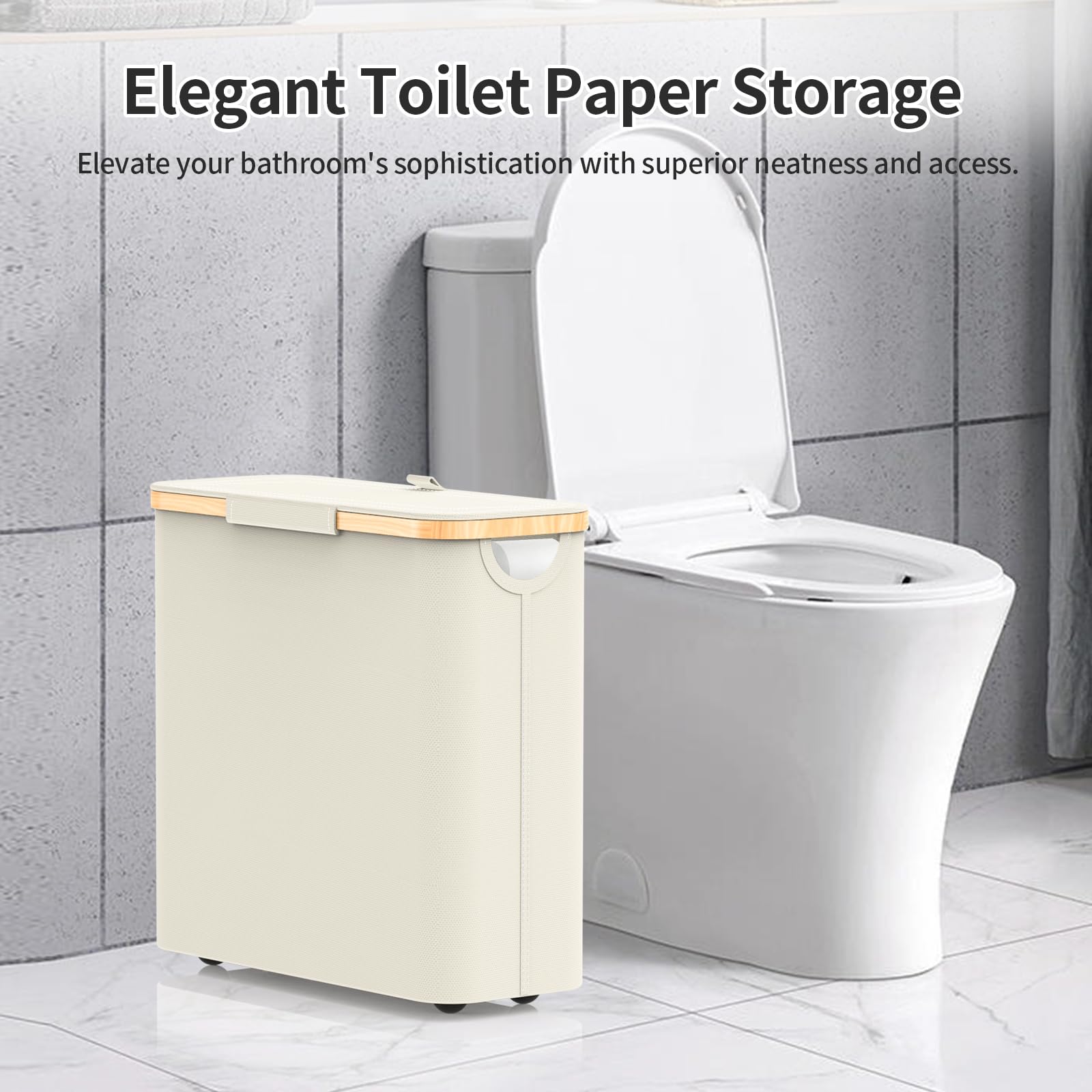 35L Toilet Paper Storage, Bamboo Toilet Paper Basket with Lid & Footbase, Extra Large Toilet Paper Holder Stand, Toilet Paper Organizer for Bathroom Holds up to 12 Mega or 20 Regular Rolls-Beige