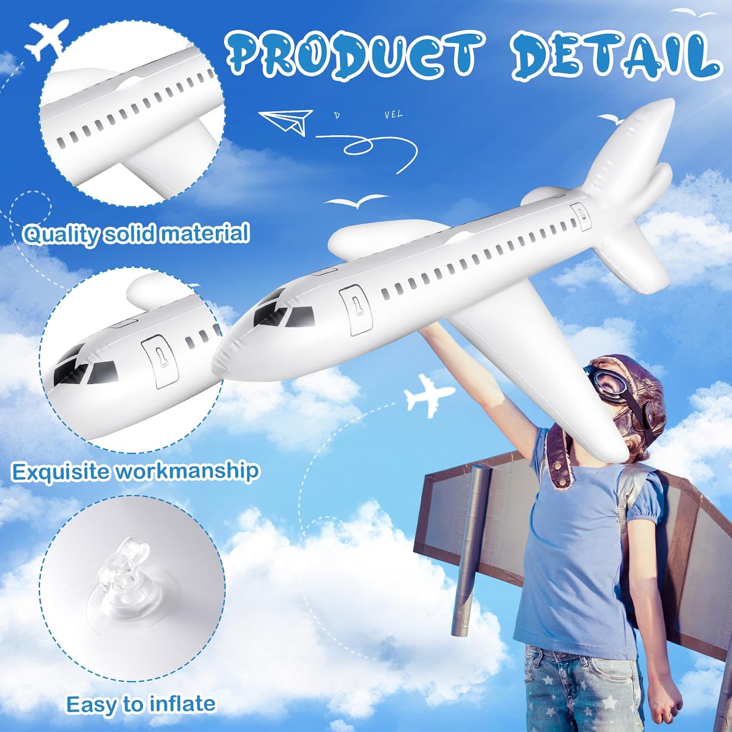 Condition photo showing New/Like New for syhood white 2 pcs 79 inch large inflatable airplane balloon airplane aviation themed for outdoor birthday party gifts swimming pool decorations toys
