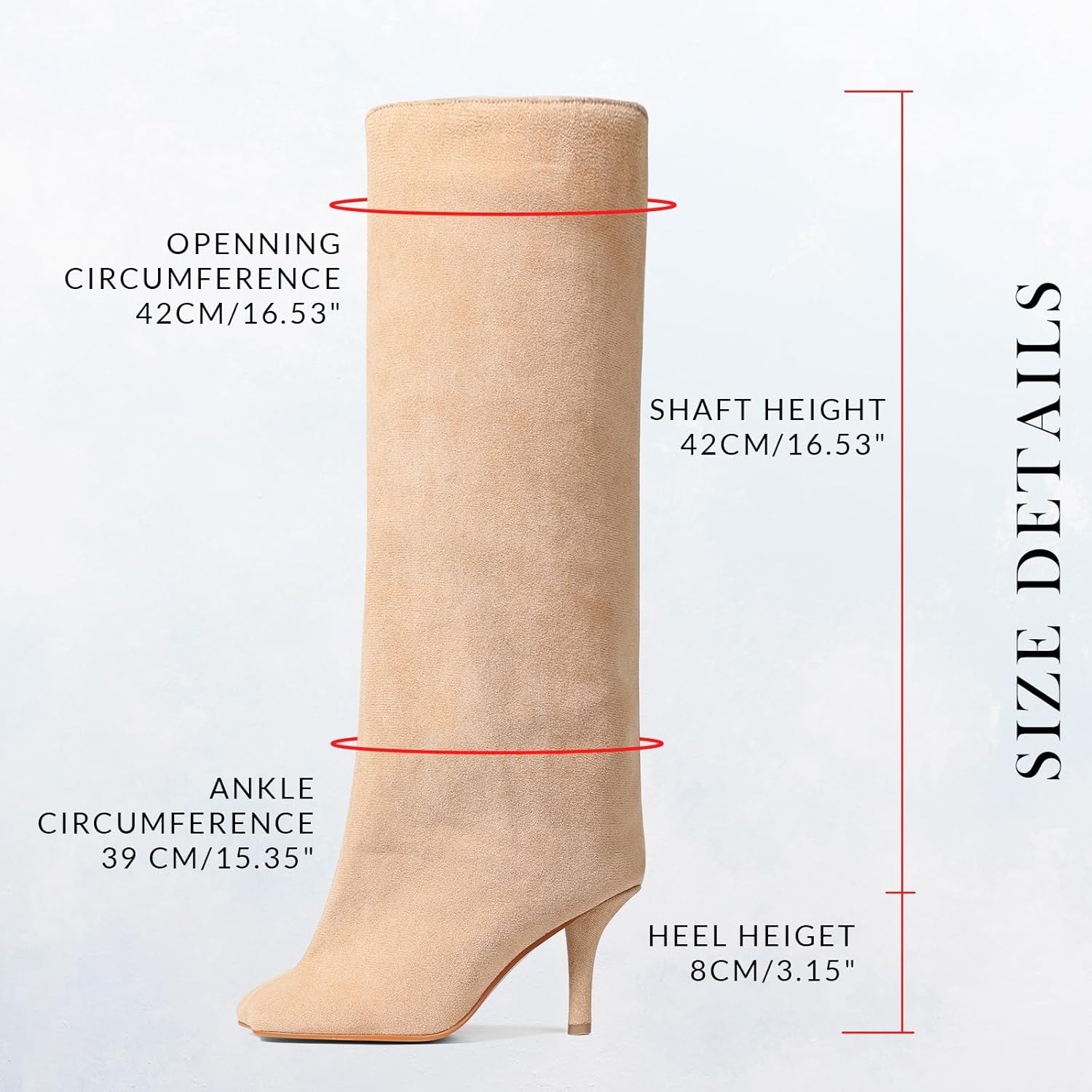VOMIRA Women's Knee High Nude Suede Wide Calf Square Toe Stiletto Fall Winter Pull On High Heel Long Ladies Fashion Dress Tall Slouchy Boots - Image 3