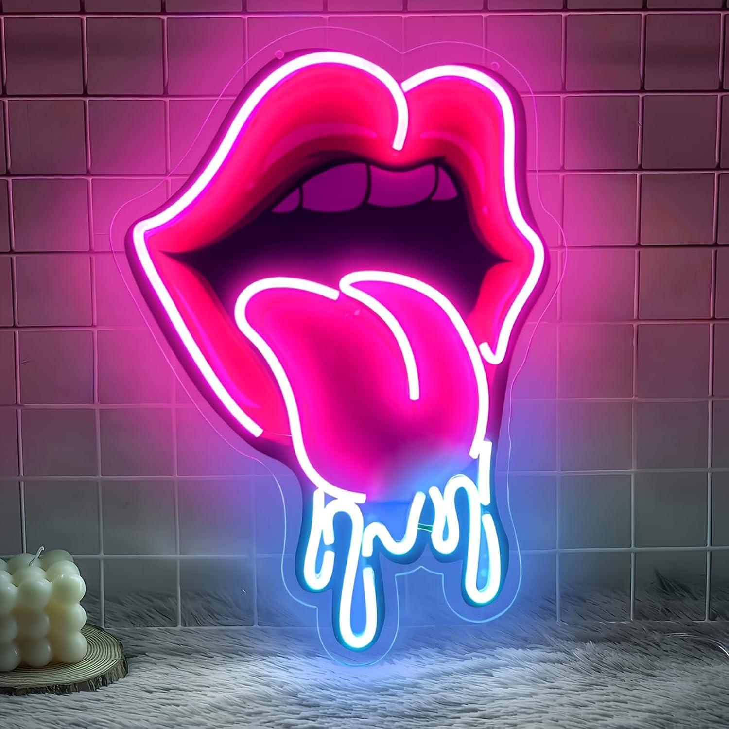 Lips Neon Sign Bar Neon Signs for Wall Decor USB Powered Sexy Neon Lips Light Signs for Bedroom Man Cave Game Room Decor 18″×12.6″