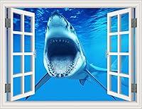 Vista 11 de Pintura autoadhesiva 3D, calcomanías de pared falsas para ventana, isla tropical con palmeras, mural de pared, vista de ventana, decoración de pared