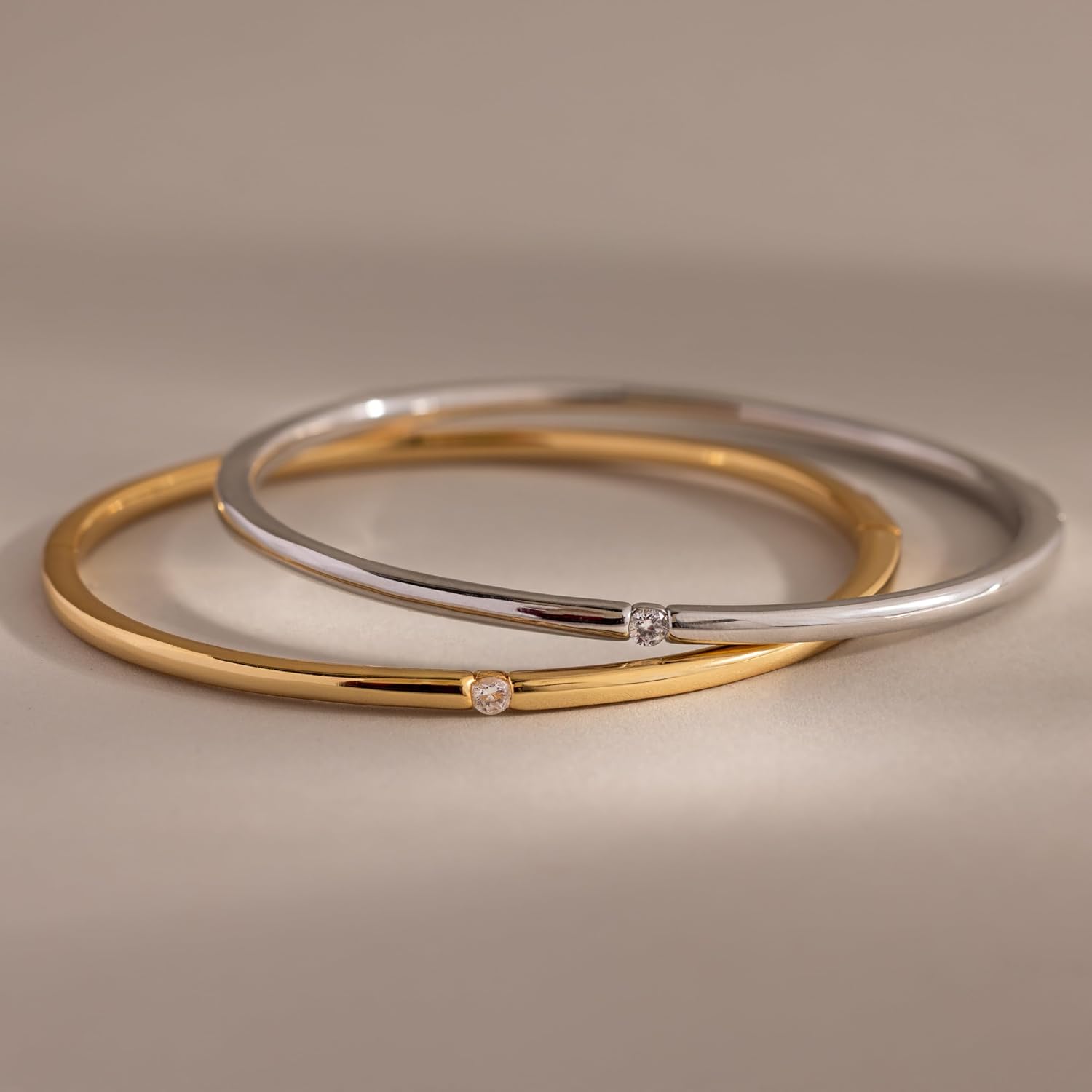 Gold Bangle Bracelets for Women, Delicate Minimalist Stacking Bracelet, Small Medium Non-Adjustable Bangle, 18K Gold Plated Sterling Silver Jewelry, Graduation Gift for Her