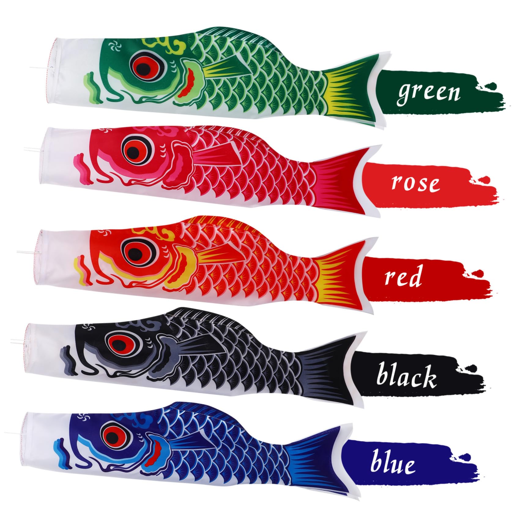 Drapeaux de Poissons Japonerie en Satin 5pcs à Suspendre, Décorations Extérieures Élégantes pour Jardin et Patio, Style Japonerie Facile à Utiliser