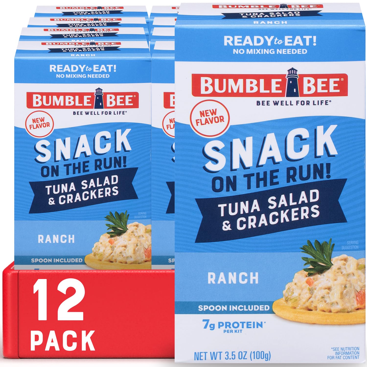 Amazon.com : Bumble Bee Snack on the Run- Ranch Tuna Salad with Crackers  Kit, 3.5oz Kit- 12 Pack, Ready to Eat Spoon Included, Wild Caught Tuna  Shelf Stable & Convenient Protein Snack :