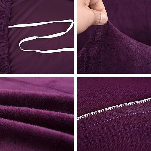 Miniatura 4 de vctops Funda elástica para sofá de felpa de terciopelo con parte inferior elástica, funda de sofá suave y mullida para sofá de 3 cojines, protector