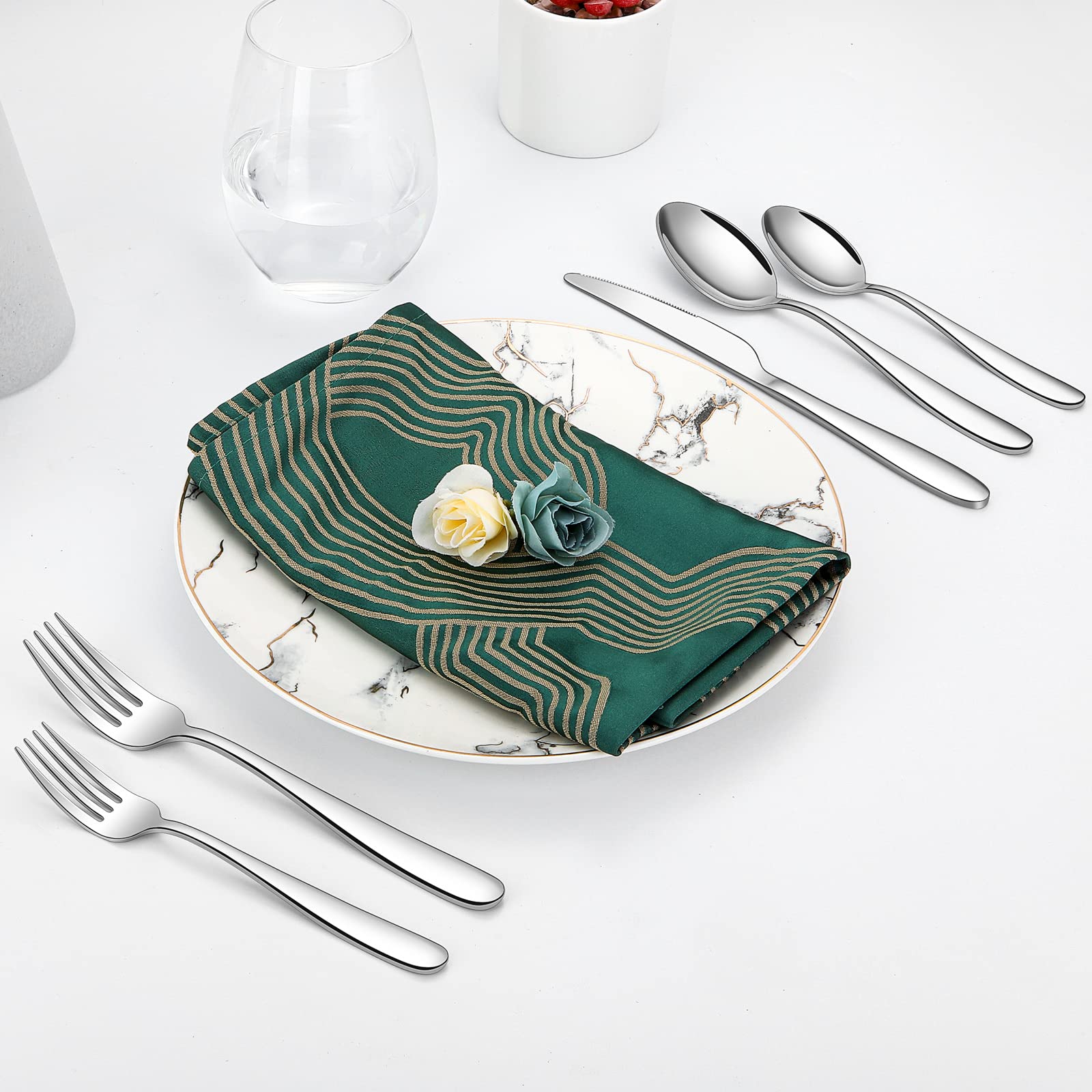 Juego de cubiertos de 40 piezas para 8 cubiertos de acero inoxidable, juego de cubiertos de cocina incluye cuchara, tenedor y cuchillo para el hogar, apto para lavaplatos