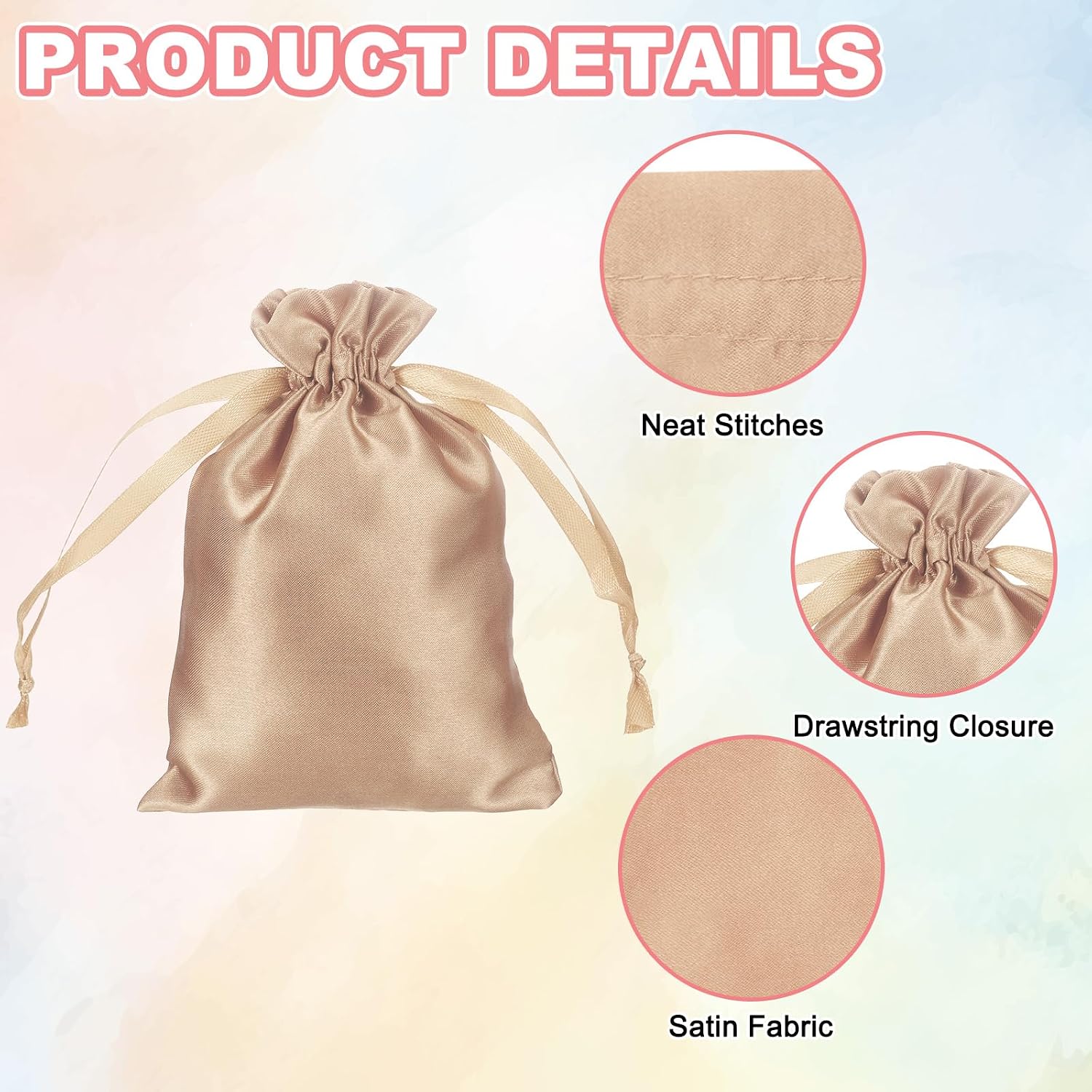 PATIKIL Satin Drawstring Favor Bags, (6" x 4", Champagne) (12Pcs), Satin Gift Bags Gift Pouches with Drawstrings, Suit for - Wedding/Festival/Birthday/Celebration image 3