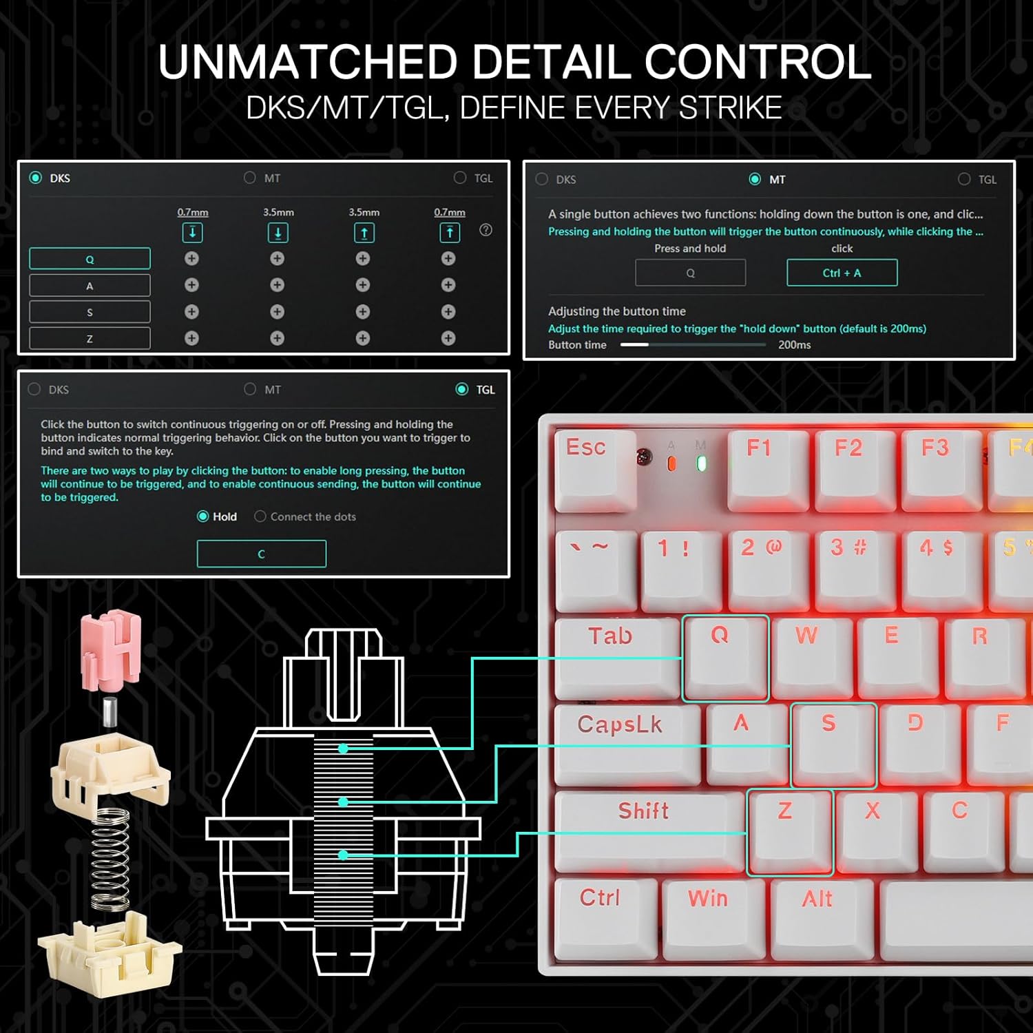 Redragon K736 PRO DKS/MT/TGL modes for detailed control