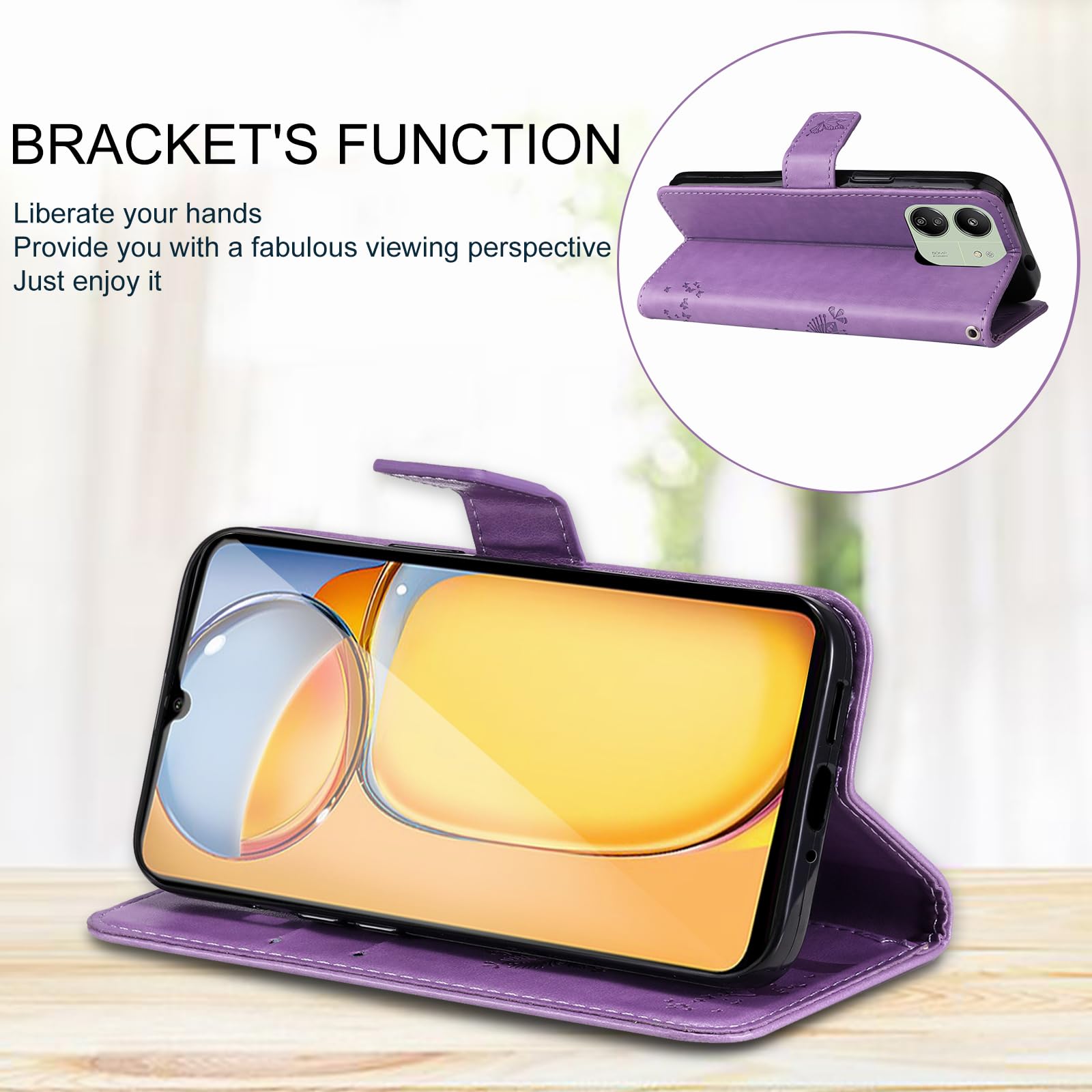 Oududianzi-Cover Xiaomi Redmi 13C / Poco C65 Libro Flip Custodia Portafoglio Pelle PU Silicone TPU Antiurto [1X Vetro Temperato] [Slot Schede][Chiusura Magnetica][Funzione Stand] Cover Redmi 13C-Verde