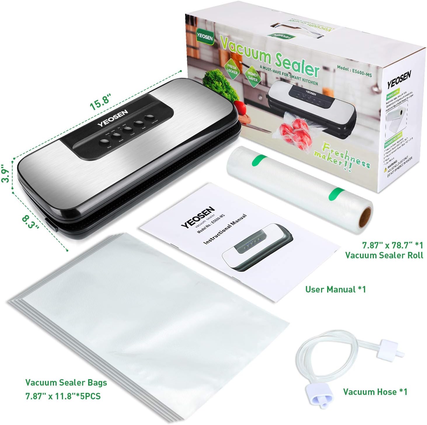 Bеѕt Sеllеr FoodSave Vacuum Sealer Machine - 2-in-1 Automatic Food Sealer for Food Saver with Dry Moist Food Modes,Compact Design,Safety Certified,with Bags and Hose Starter Kit (Silver)