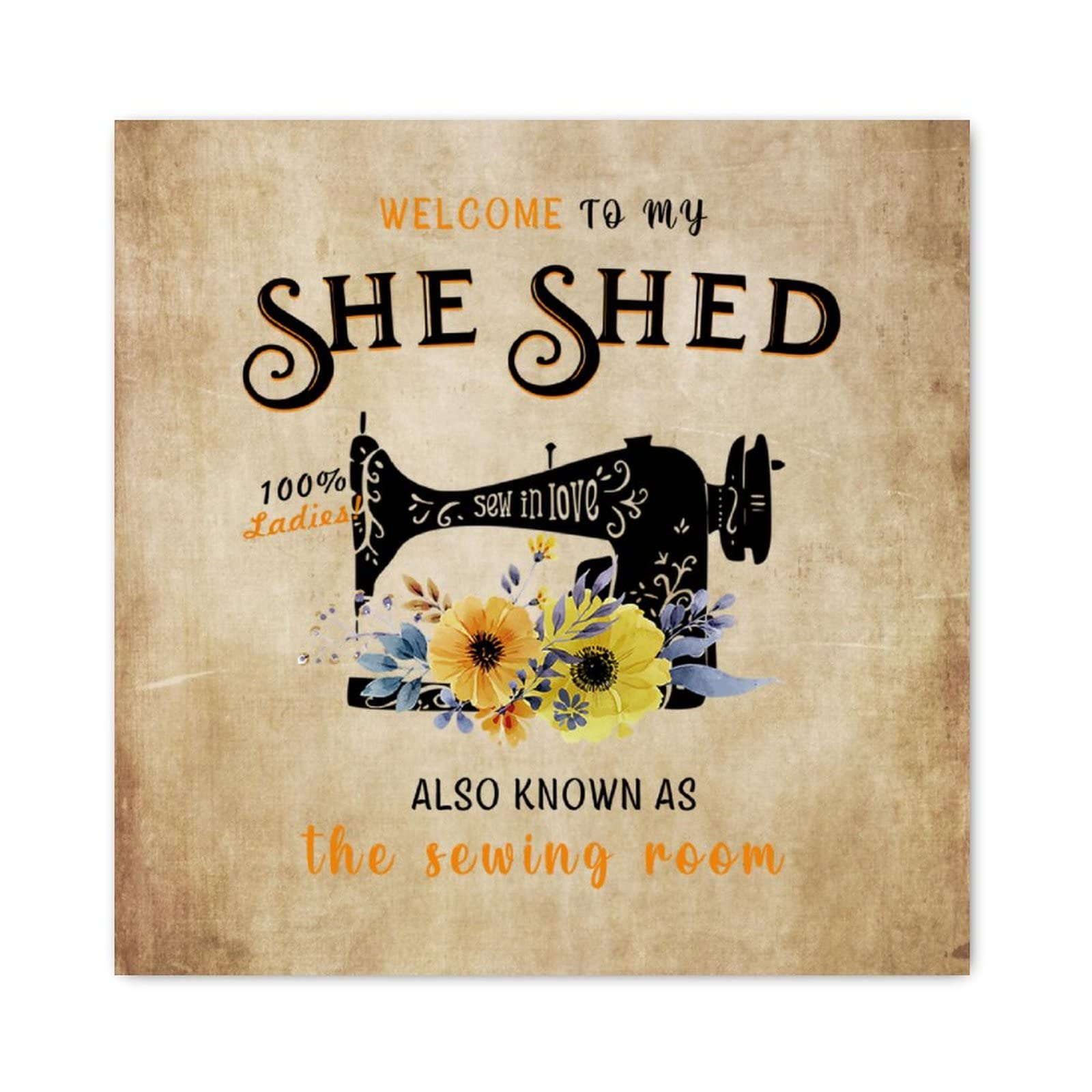 Panneau en bois Welcome to My She Shed : l'élégance rustique pour pièce de couture