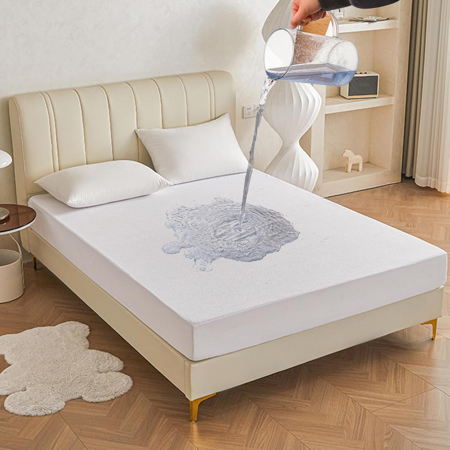 Reidio 1pcs Waterproof Mattress Protector Soft Breathable Terry Mattress Cover Noiseless Fitted Sheet 14 inches Stretchable Pocket (King)