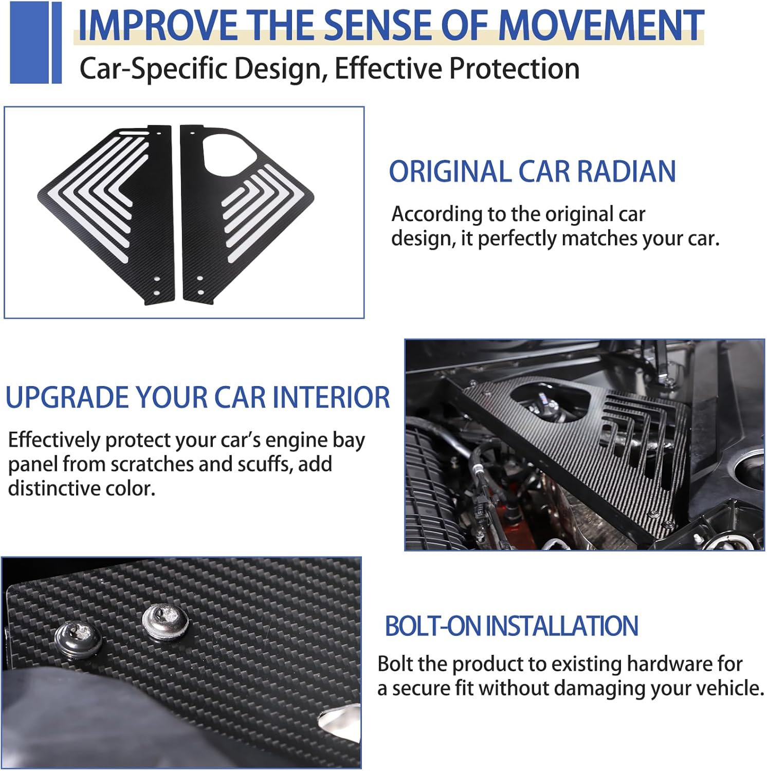 Daeiclru Real Carbon Fiber Engine Bay Panel Cover Compatible with Chevrolet Corvette C8 2020-2023, Engine Protector Splash Shield, Left Right Engine Case Guards