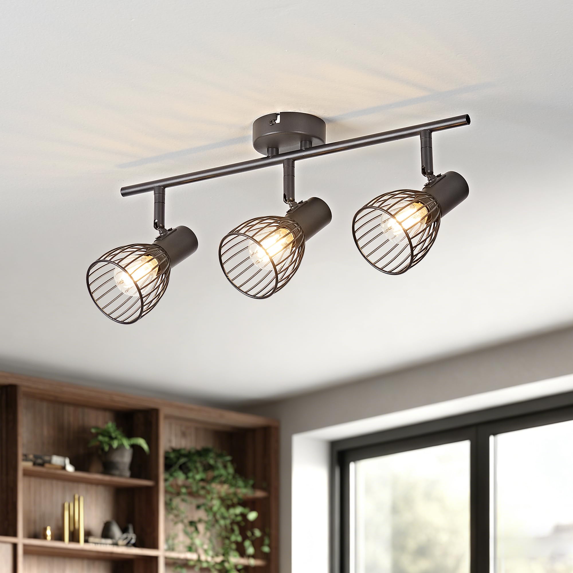 OKELI Spotlights Ceiling Light 3 Way, Black Kitchen Lights Ceiling with Rotatable E14 Socket, Adjustable Spot Light Fitting Ceilings for Kitchen Bedroom Living Room, Bulb Not Included