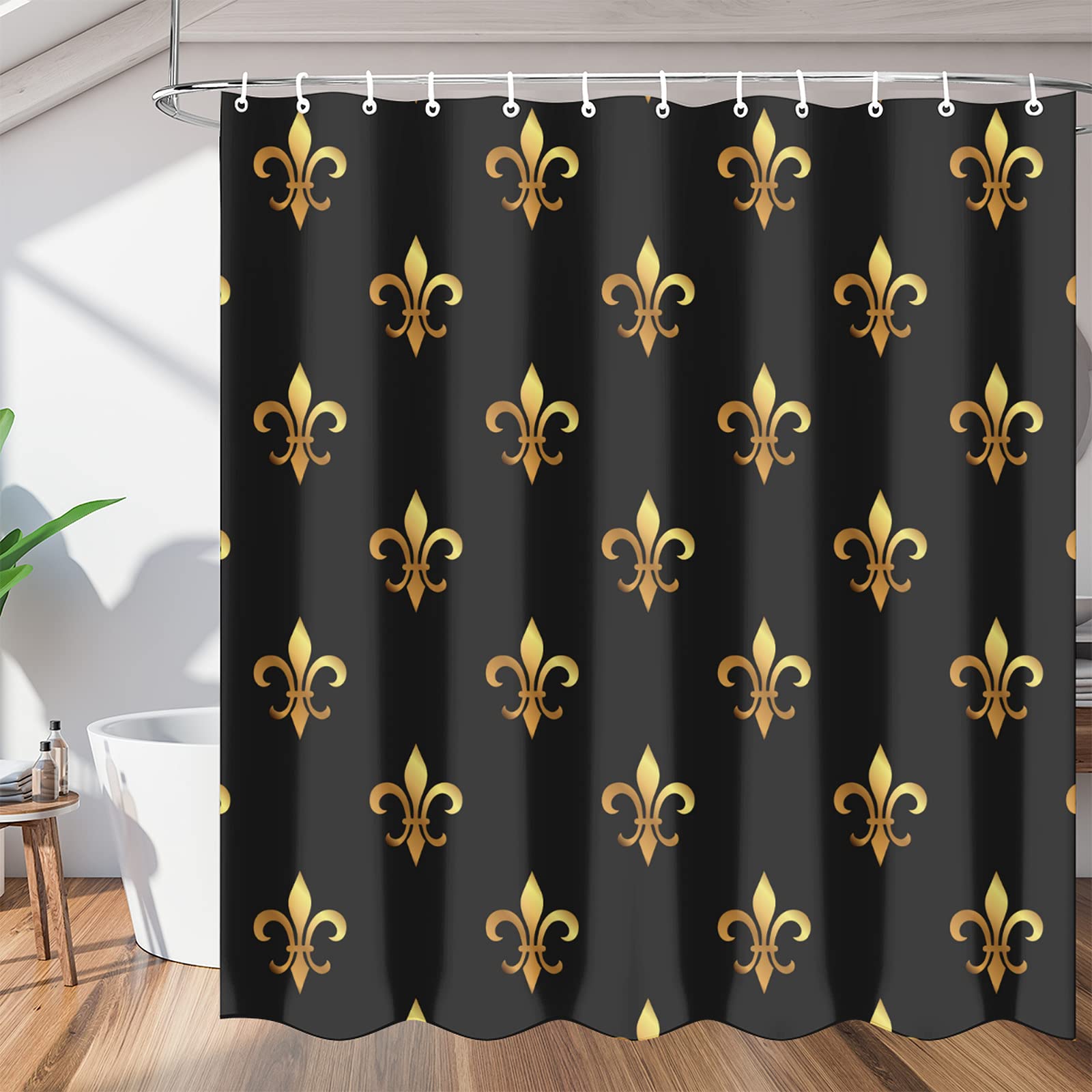 Pardick Fleur De Lis Pattern Shower Curtain, Waterproof Shower Curtain Set with 12 Hooks, Polyester Fabric Shower Curtains for Bathroom, Bathtubs,