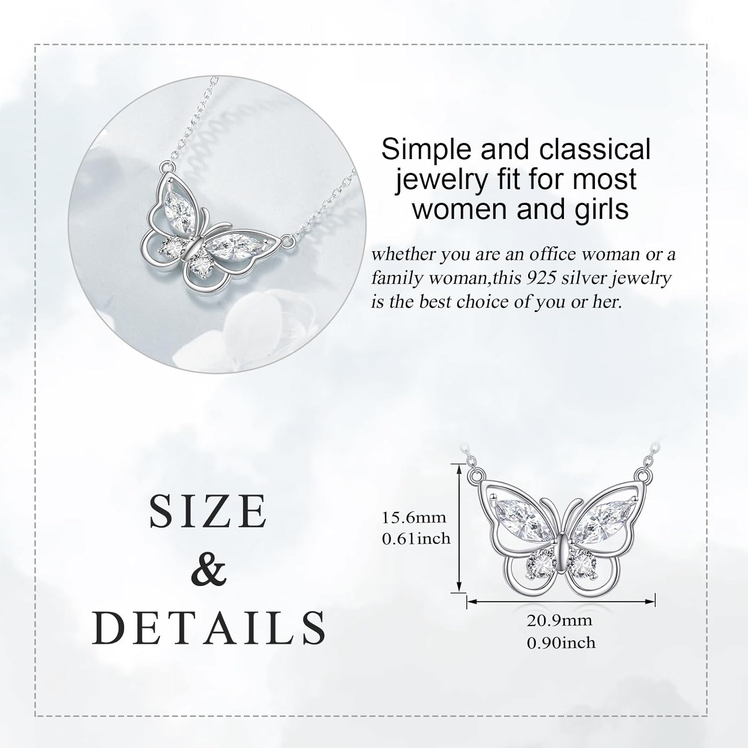 Butterfly Necklace for Women 925 Sterling Silver Crystal Butterfly Pendant Birthstone Amethyst Jewelry Gift - Image 5