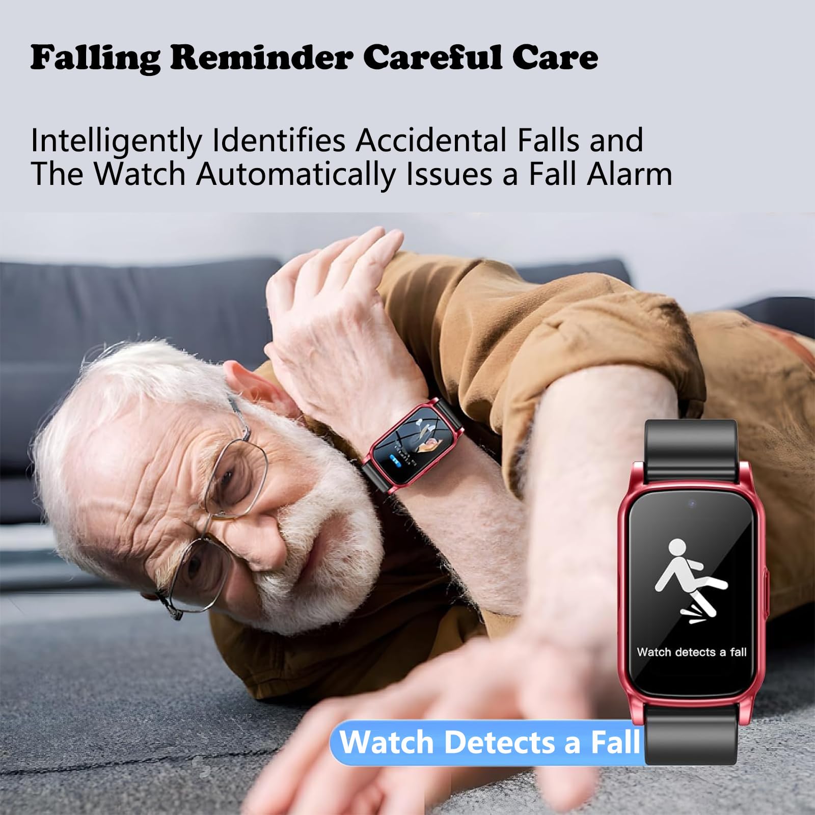 Montre de détection de chute pour personnes âgées avec GPS 4G et détection de chute – Montre intelligente pour personnes âgées, montre d'appel d'urgence SOS, communication bidirectionnelle HD