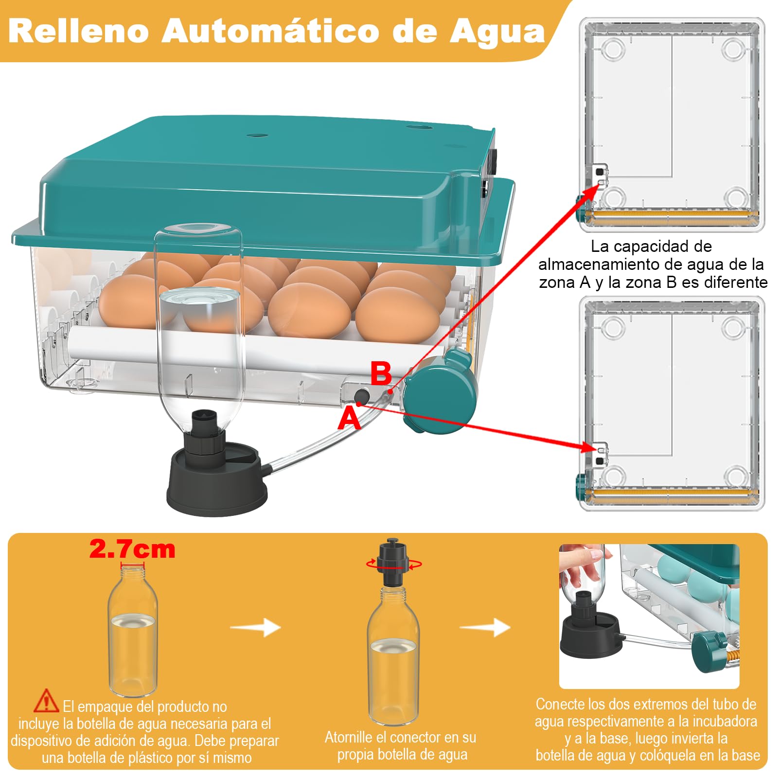 CoInceptus Incubadora Huevos Gallina, Incubadora de 12-16 Huevos con Volteo Automático de Huevos y Adición Automática de Agua, Incubadoras para Huevos de Gallina, Codorniz, Pato