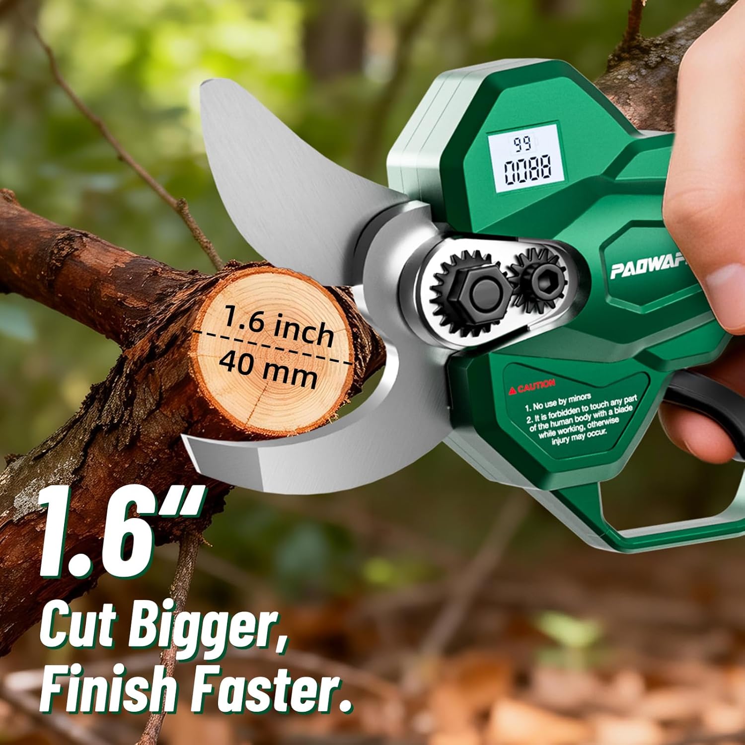 2-in-1 Electric Pruning Shears with Extension Pole, 1.6" Cutting Diamete Cordless Electric Scissors with Brushless Motor, Dual 2.0Ah Batteries, LCD Display, Sk7 Blade for High Branch & Garden Trimming