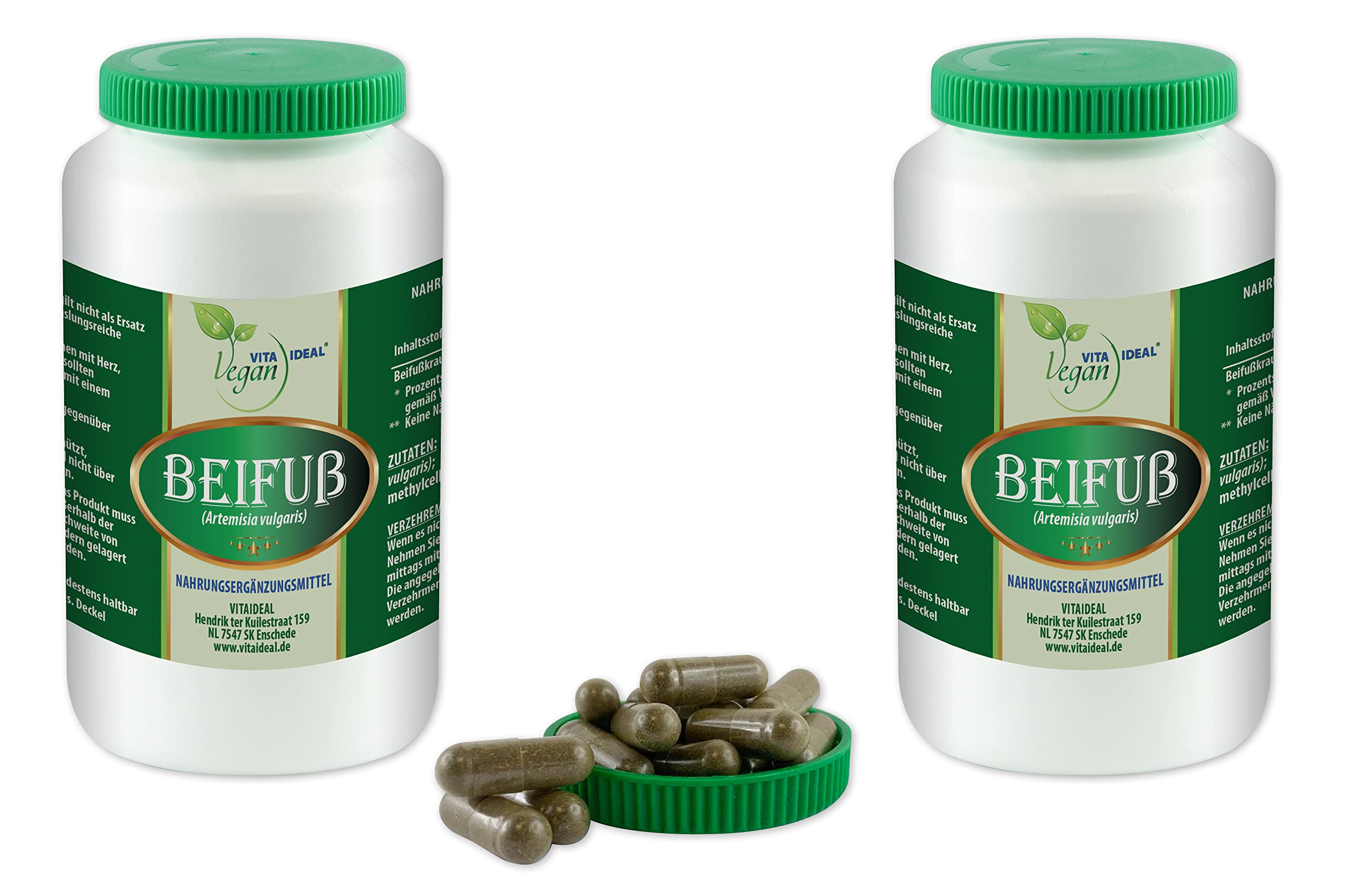 VITA IDEAL Vegan® BEIFUß - Kraut 2x 360 KAPSELN - Artimisia vulgaris - Tagesportion 600mg Beifußkraut reines Pulver. Natürlich, pflanzlich und ohne Zusatzstoffe.