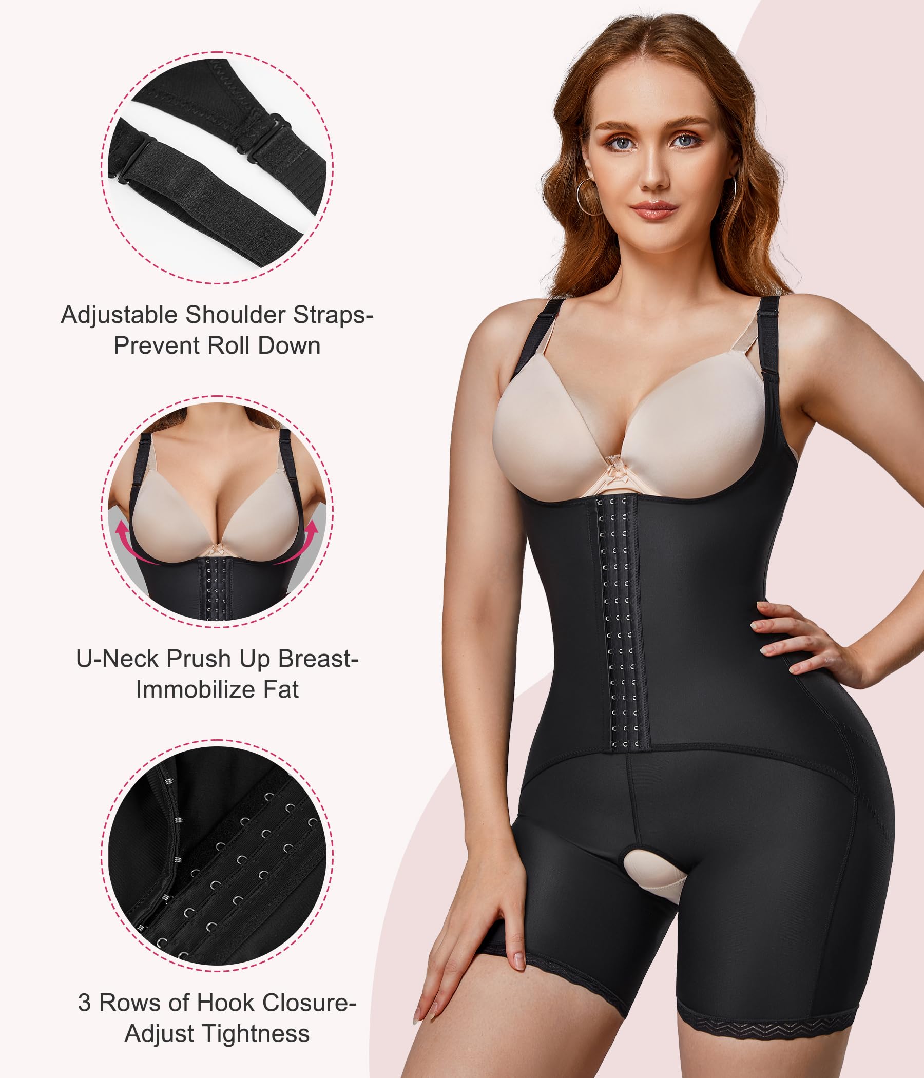 KUMAYES Bodies Moldeadores para Mujer Corsé Faja Reductora Body Reductor Underbust Lencería Moldeadora Shapewear Doble Control de Barriga Levanta Glúteos de Abdomen Bodysuit Posparto