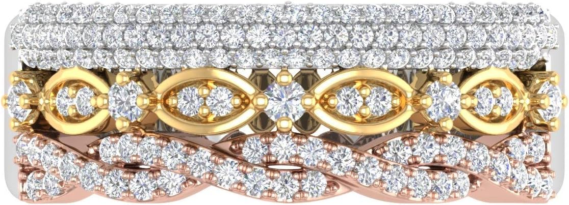 1/2 Carat Diamond Tri Color Wedding Band Ring in 10K Gold