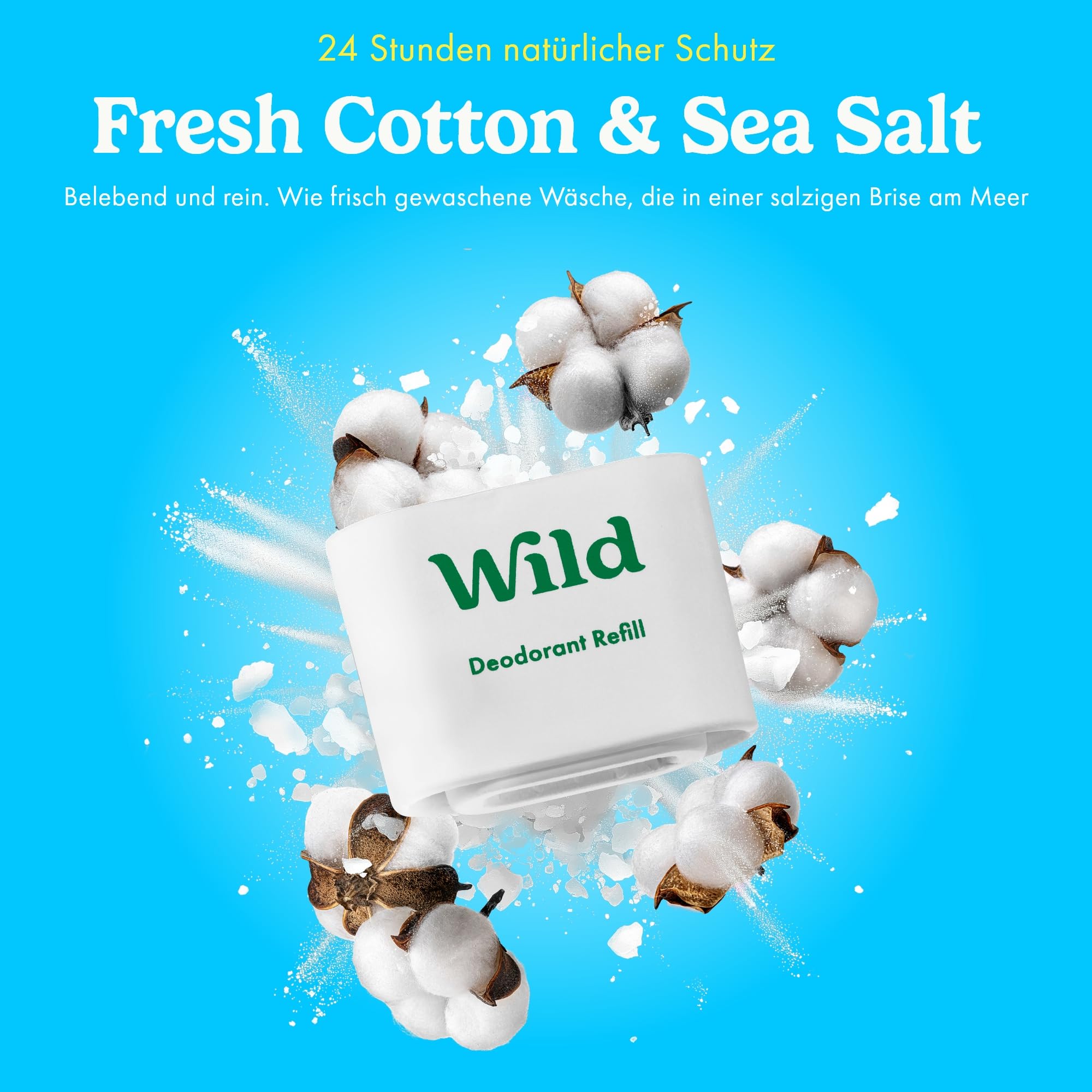 Wild - Natürliches nachfüllbares Deo - Aluminiumsalzfrei - Nachfüll-Sortenpaket enthält Fresh Cotton & Sea Salt, Ocean Mist und Thunderstorm Düfte - Lang anhaltender Schutz