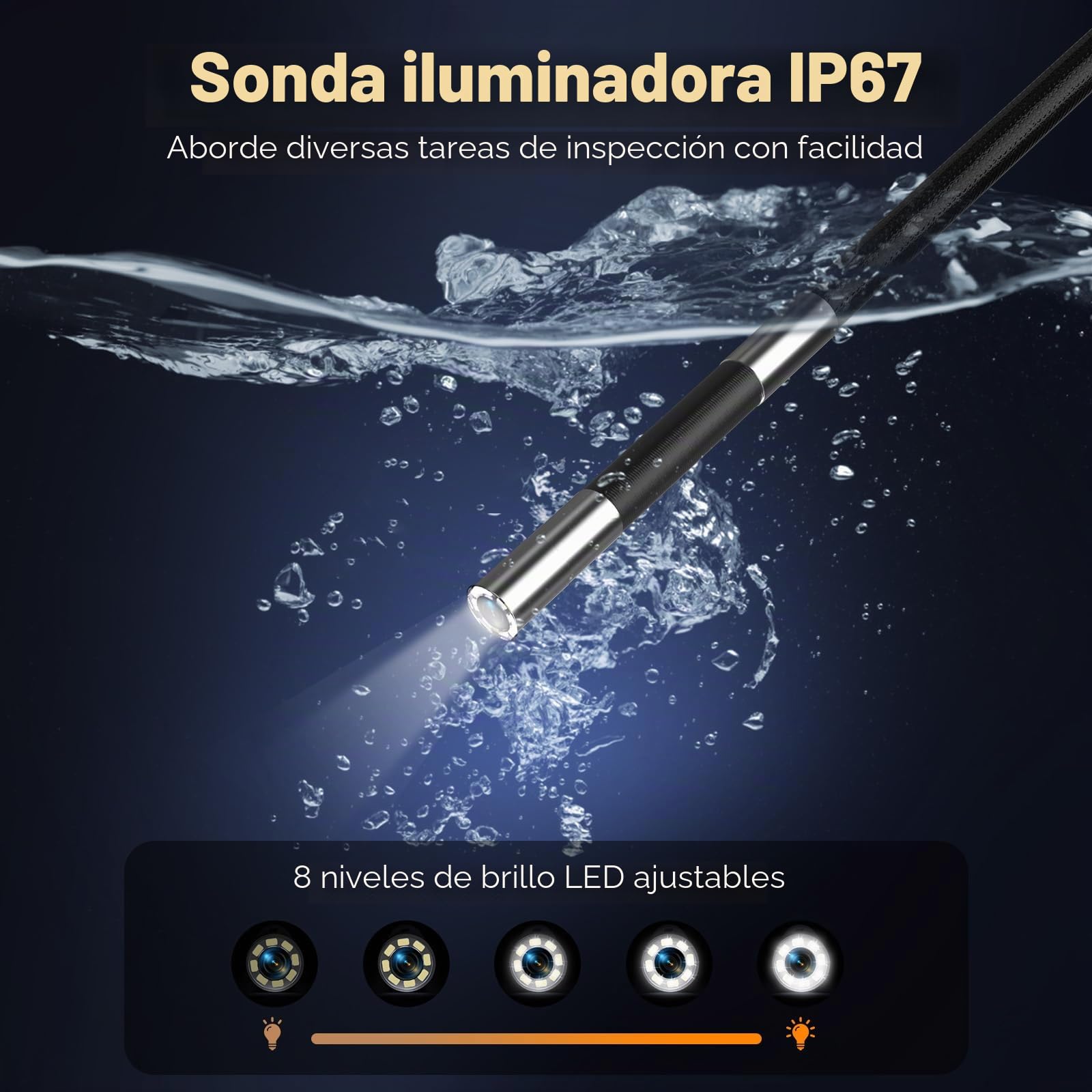 Endoscopio Cámara de Inspección, 7'' IPS HD 1080P Cámara Endoscópica con Control de Rueda, Rotación Bidireccional 210°, boroscopio Industrial de 6.5 mm-1,6M