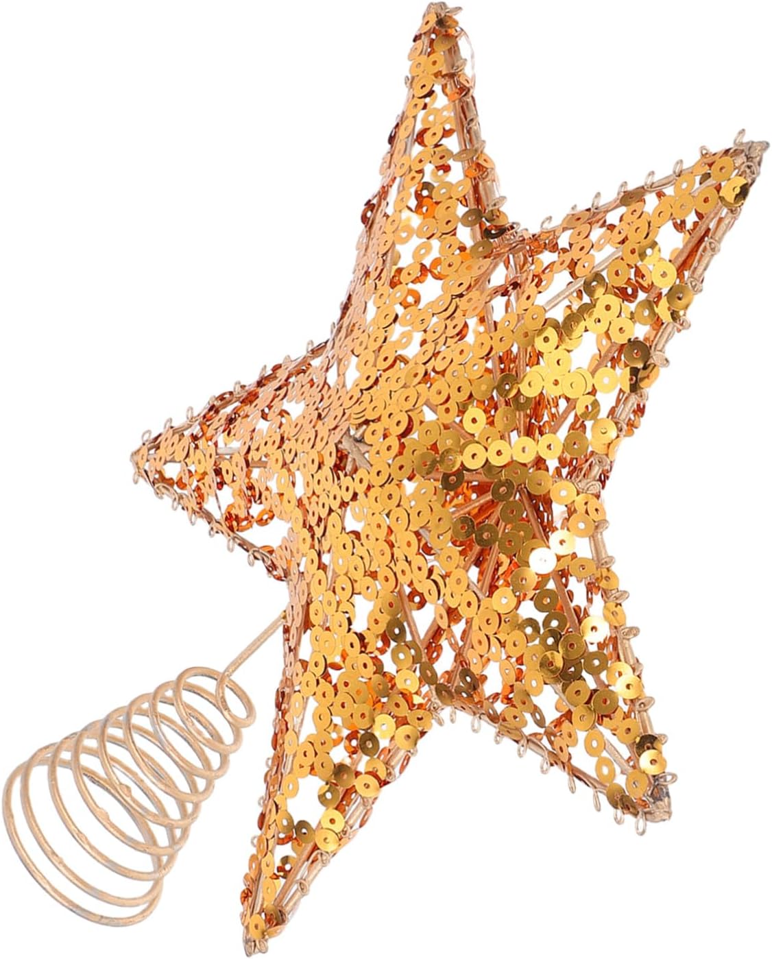 Rustic Glittery Iron Christmas Tree Star Topper with Stable Spring Base Metal Construction for