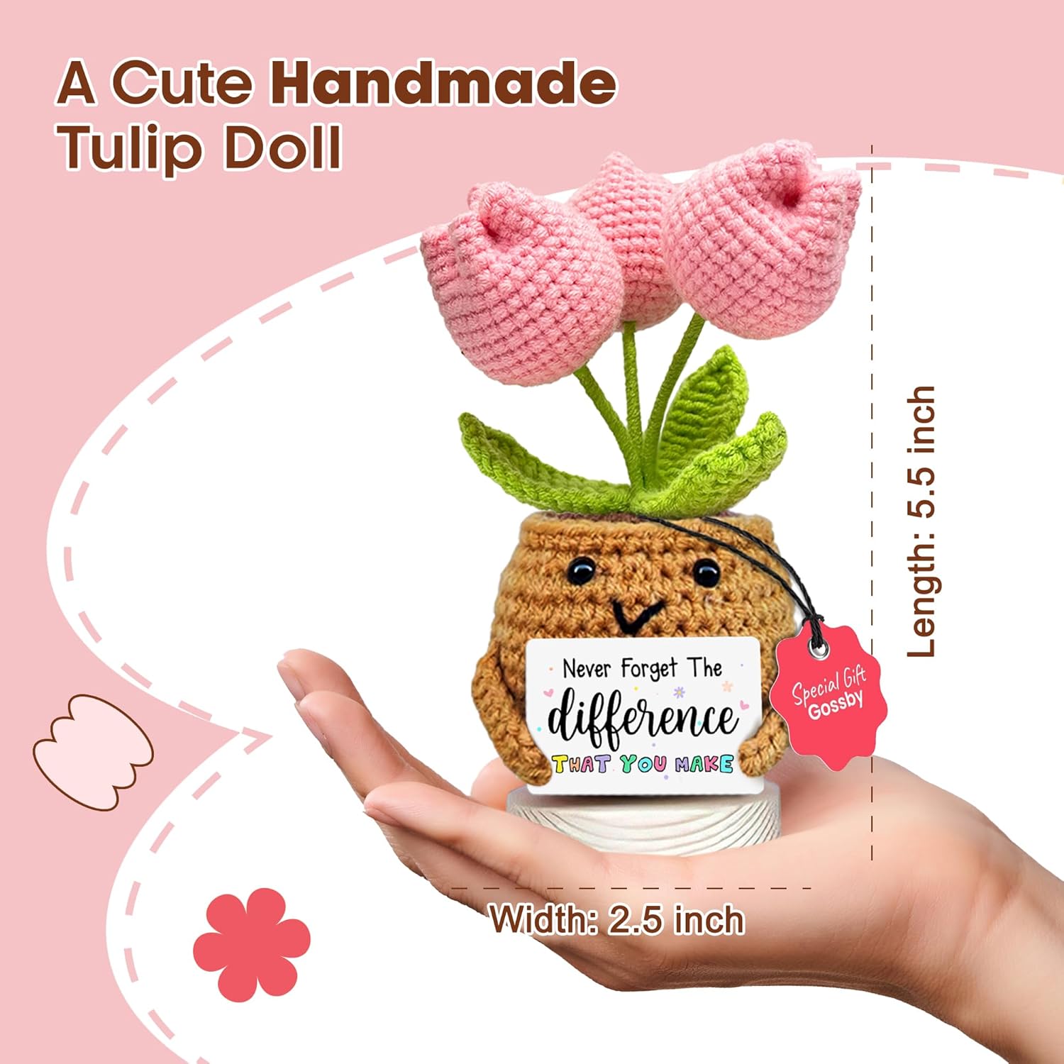 Gossby Handmade Positive Tulip Flower Crochet - Never Forget The Different That You Make - Inspirational Gift for Women - Thank You, Appreciation, Positive Gift for Teacher, Mom, Friend, Coworker - Image 2