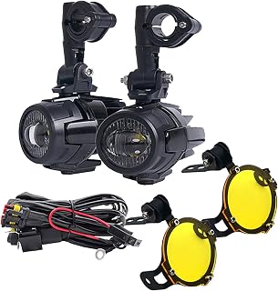 Motorcycle fog Lights, Motorcycle Auxiliary Lights, Protective Bracket with Relay Switch line Led fog Lights Compatible with R1200GS ADV F800GS F700GS F650GS K1600 (Black) (Yellow protective cover)
