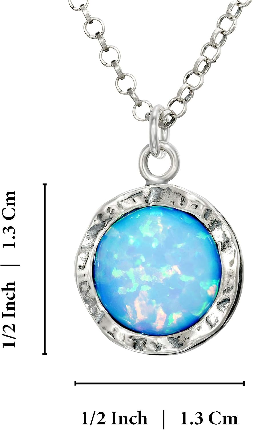 Stera Jewelry Sterling Silver Necklace & 10mm Shimmering Created Blue or White Opal Round Pendant