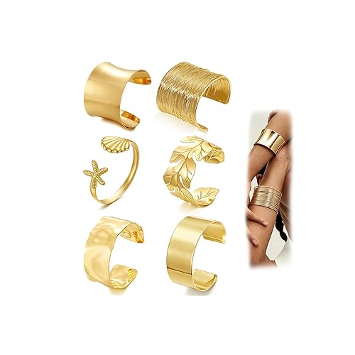 COLOYAN 6PCS Gold Cuff Bangle Bracelets for Women, Open Wide