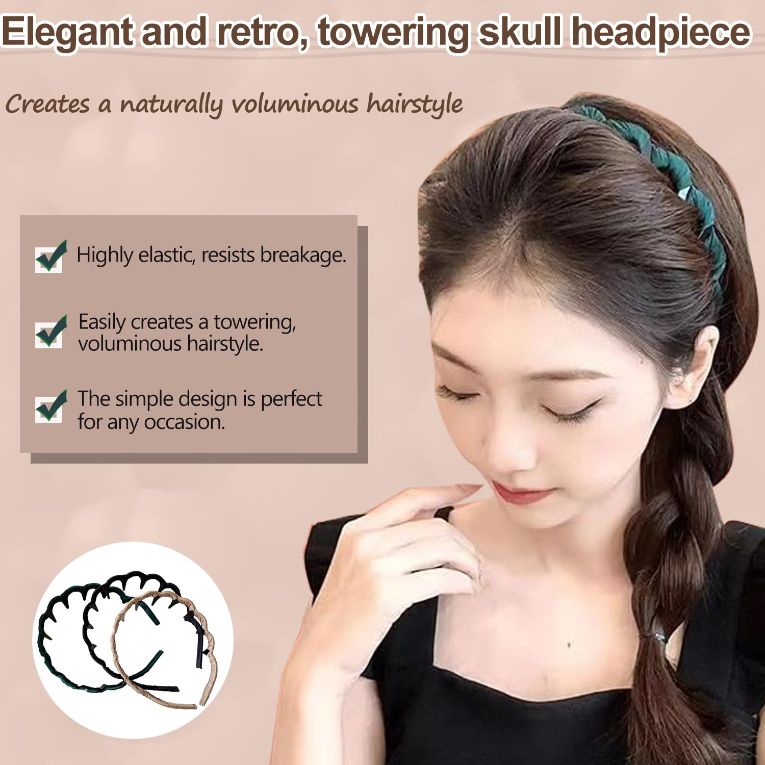 3PCS Vintage High Cranium Retro Headbands with Anti-Slip Teeth - Elegant Faux Hairbands for Weddings, Parties, and Daily Wear - Comfortable Women's Hair Accessories - Image 5